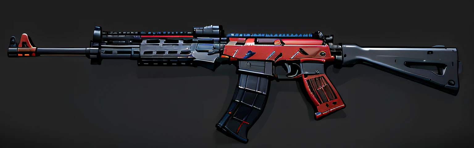 Close-up of guns with bands, realistic paint job, corner assault rifle, assault rifle, realistic weapons, AK 4 7, AK47, realistic gun design, it has a red and black paint, AK45, AK - 4 7, ak 1 2, realistic gun, lux 3 5 fle, Gun, realistic weapons