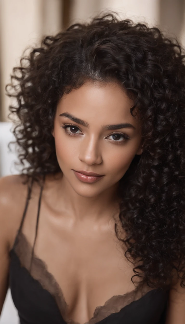 A beautiful and amazing black Brazilian woman,portrait of upper body,Free curls, Black curly hair, (dark shorter curly hair), Wild black long curly hair, multiversal hair, Brazilian, Short black curly hair, Curly black hair, Curls, wavy hair spread out, Baroque curls, curlies, curly, Fair curly hair, Hair texture, curly bang, in an italian beach club