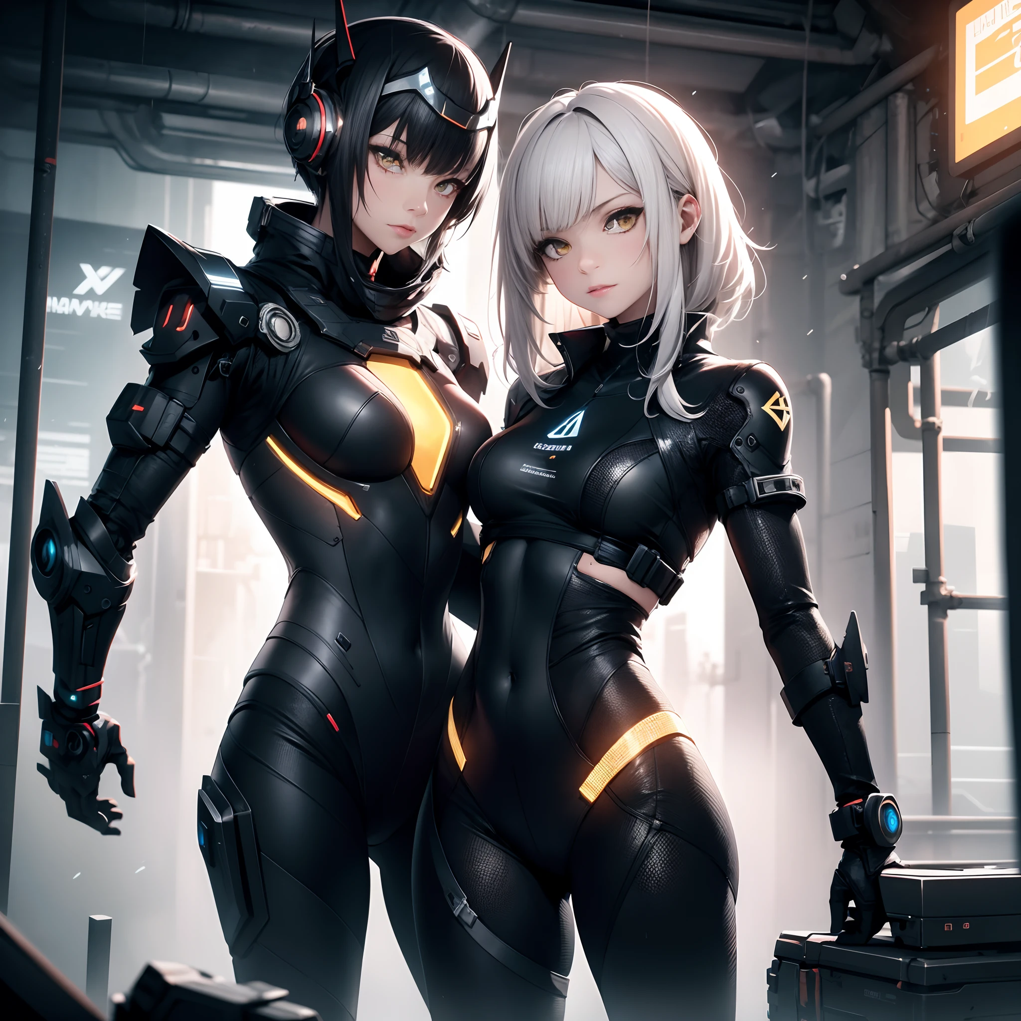 ，masterpiece, best quality，8k, ultra highres，MKSKS style, 1 mech girl, Surrounded by yellow lights, Gold eyes, White hair, Robotic arm, no smile, Ultra detailed, dynamicposes, Futuristic fantasy, cyber punk perssonage, Bolide, Battlefield ruins, Cubism, god rays, hatching (texture), Fujifilm, Masterpiece, highres, award winning