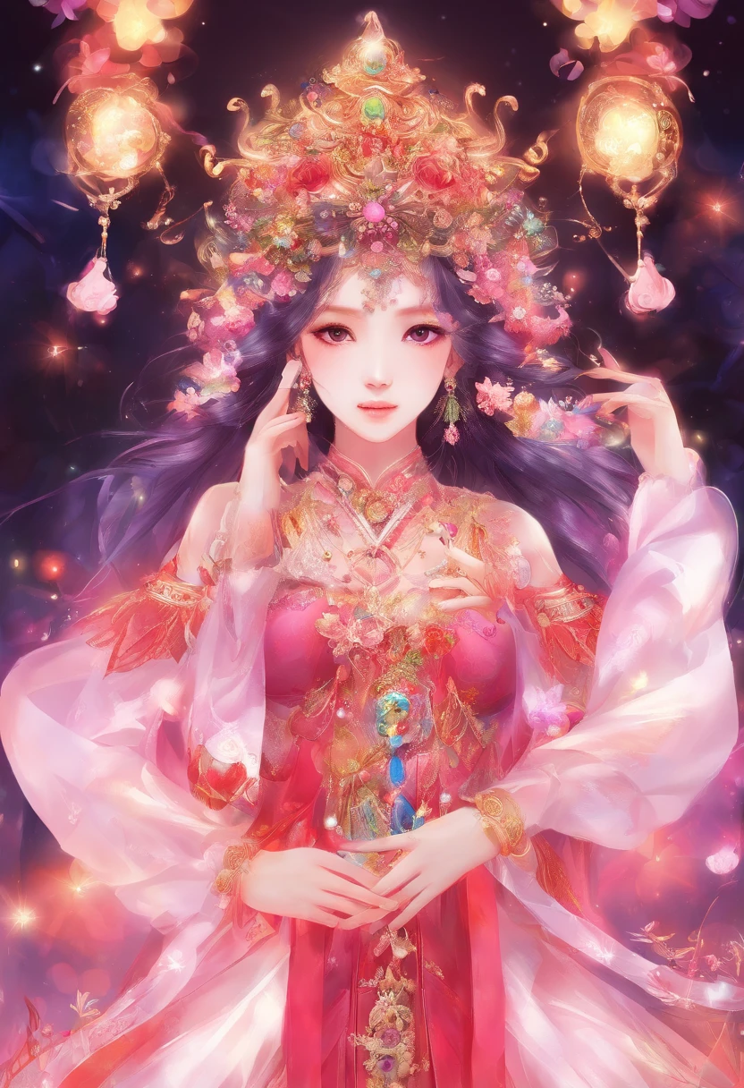 Lazy girl，Robes，tiara crown，Water-based clothing，Dragon robe，Chinese costumes，tmasterpiece，Highest image quality，The most exquisite artistic painting，8k，Crystal shoes，Crystal necklace，Crystal jewelry，daryl，trends in art station，pixiv，Selected，cinematic compositions，Dramatic pose，beautiful light up，sharp，the detail，ultra - detailed，k hd