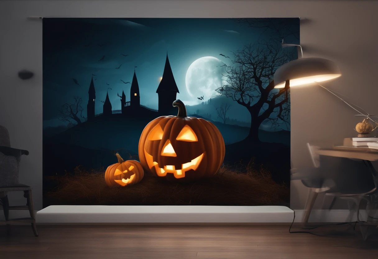 Happy Halloween background with pumpkin and castle, halloween celebration, Halloween, halloween wallpaper with ghosts, halloween theme, halloween atmosphere, spooky halloween fun, halloween night, in a halloween style, terroral》, horror”, creepy themed, halloween scene, spooky halloween night, Trick or Treat, ❤🔥🍄🌪, 8K)), header text”