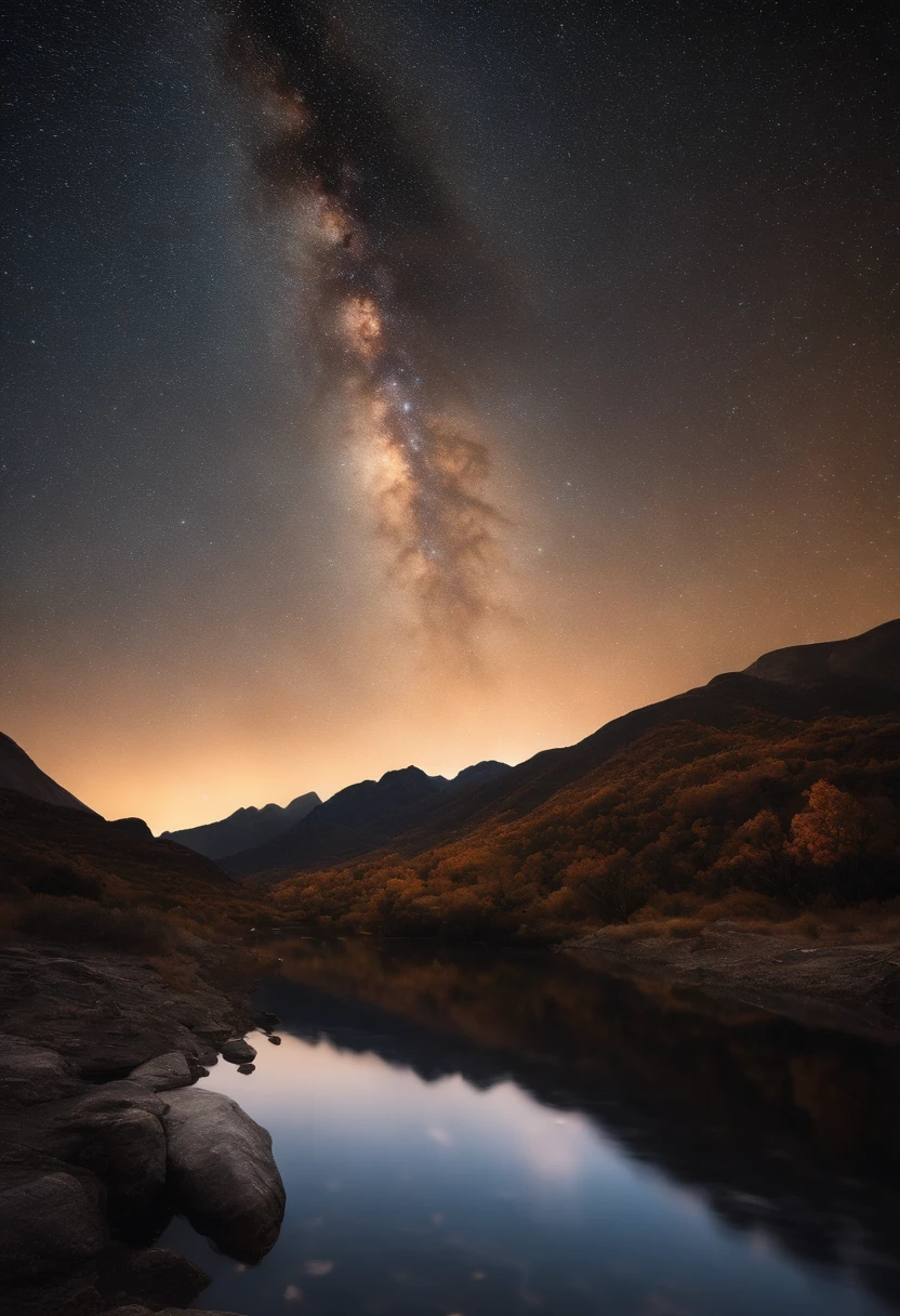 Master Parts、Superior Quality、superior image quality、The 8k quality、、Beautiful pictures of the starry sky、Two beautiful shooting stars、magnifica、Arched Milky Way