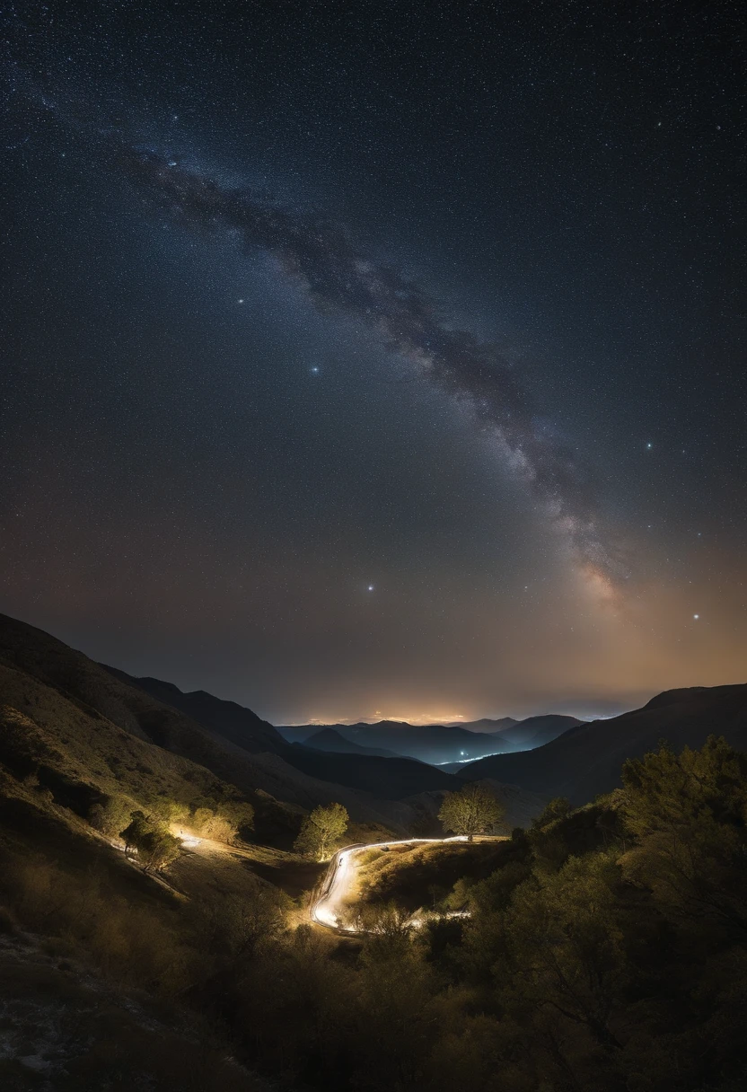 Master Parts、Superior Quality、superior image quality、The 8k quality、、Beautiful pictures of the starry sky、Two beautiful shooting stars、magnifica、Arched Milky Way