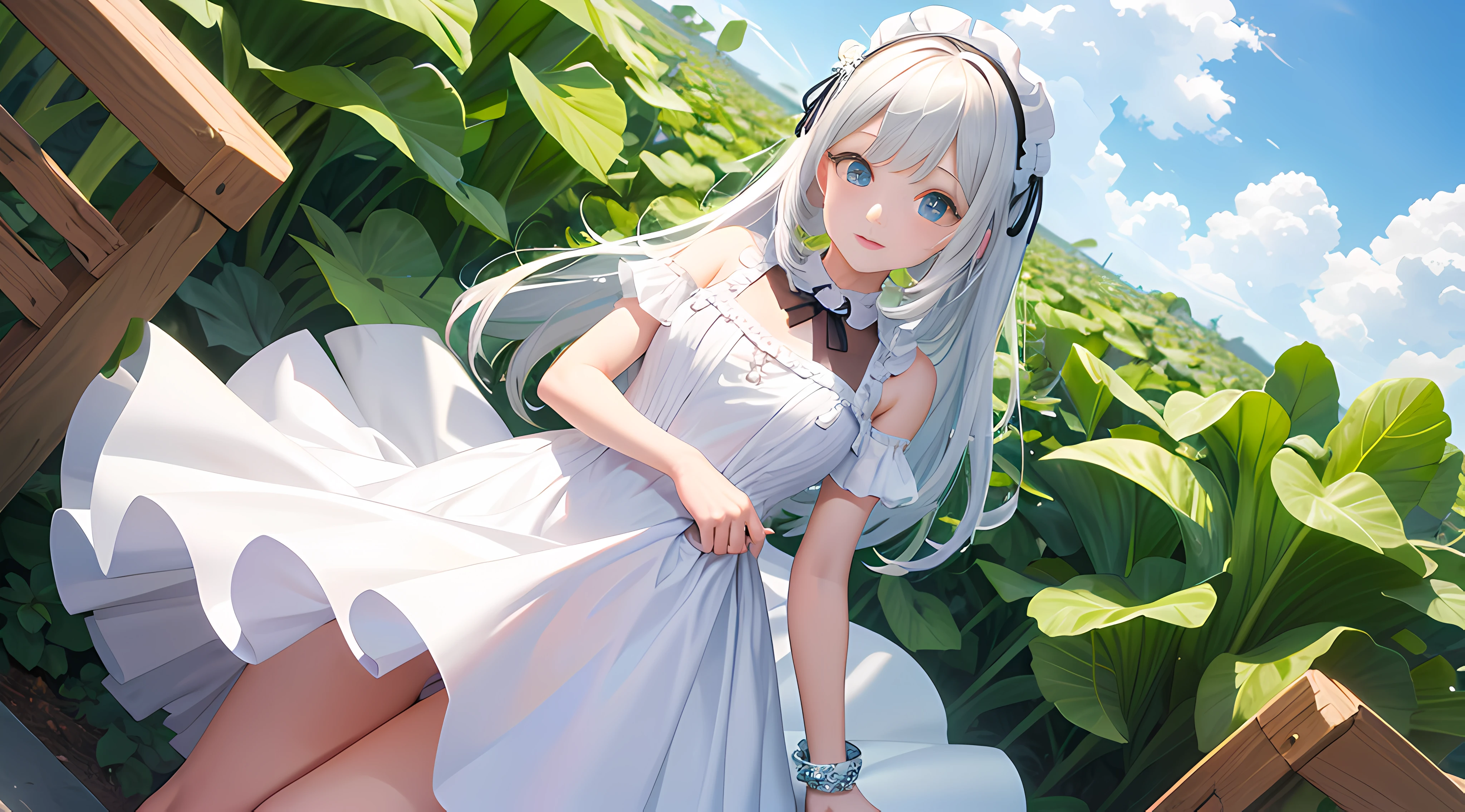 Girl white dress，In chopping cabbage