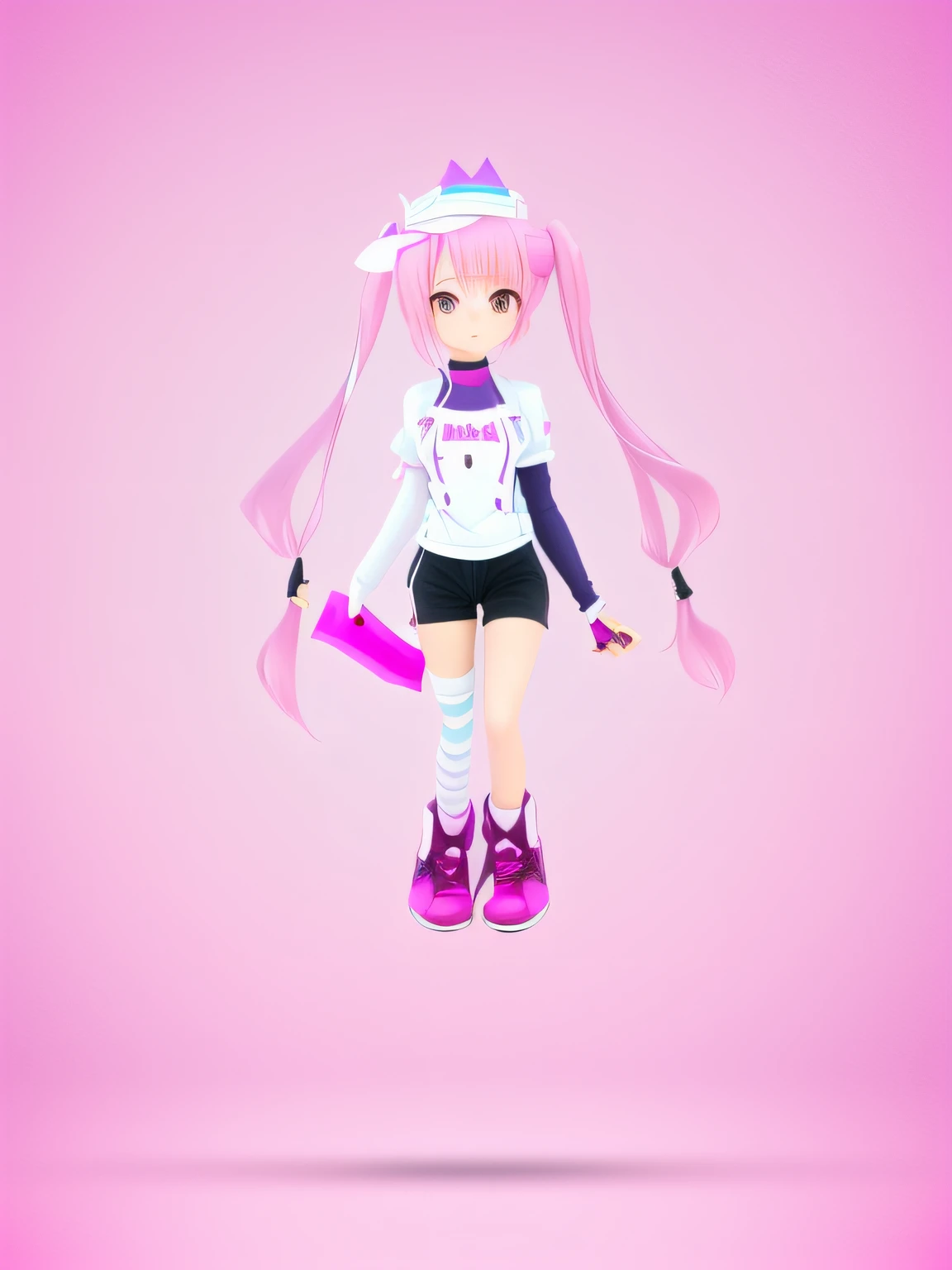 Long hair and pink head anime girl, Pink-purple double-tailed hair and cyan eyes, A cute 2D anime girl rendering, Humanoid pink female girl, Anime Stylization, 2 d anime style, style of magical girl, Stylized anime, full body adoptable, anime styled 3d, live2d virtual youtuber model