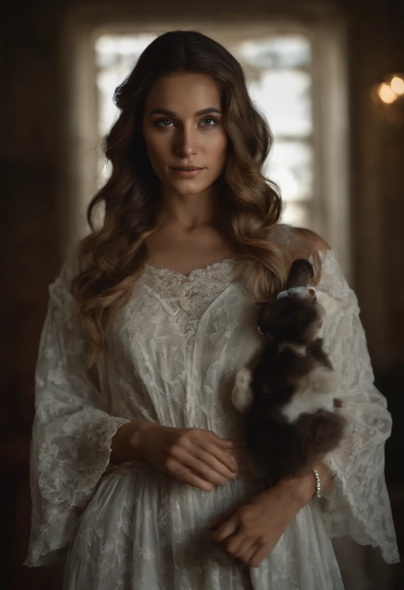 (front focus), (in the dark:1.6), Hyperrealist portrait of female by david hockney and alphonse mucha, fantasy art, photo realistic, dynamic lighting, artstation, poster, volumetric lighting, very detailed faces, 4 k, award winning, 1girl, in the dark, deep shadow, low key, cowboy shot, (official clothing:1.4), long hair, white hair
