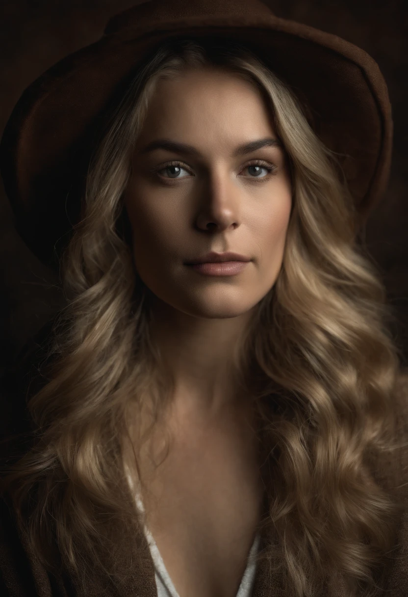 Hyperrealist portrait of female by david hockney and alphonse mucha,fantasy art, photo realistic, dynamic lighting, artstation, poster, volumetric lighting, very detailed faces, 4 k, award winning,, 1girl, in the dark, deep shadow, low key,cowboy shot,(official clothing:1.4) ,long hair,white hair,