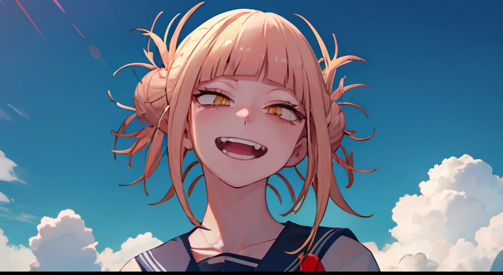 (best quality,4k,8k,Altas,master part:1.2), ultra-detalhado, (Realistic,fotorrealista,photo-realistic:1.37), Toga Himiko, flirting expression, menacingly, sorriso psico, contato visual intenso, beco escuro, sangue nela, good lighting, Retratos, cores vibrantes, atmosfera mal-humorada.