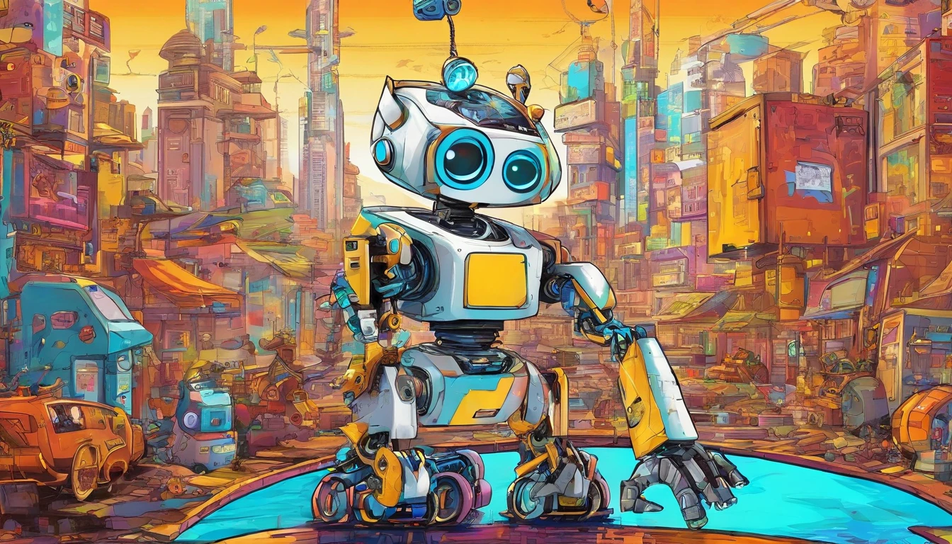 wide vision, ultra realista, altamente detalhado, pintura digital, arte conceitual, suave, foco nítido, tiro grande angular , Wall-E , babysitter, cute , with a cute  , There is a cute robot standing in the future city play with a cute baby, which is a very cute robot, cute elaborate epic robot, beautiful robot character design,  Kid Robot, Portrait of a futuristic robot, robotic mixed with organic, Future Robot, humanoid character, concept robot, White Robot, robot concept art, Steampunk Robot ,wall-E, masterpiece,extreme detailed,top quality