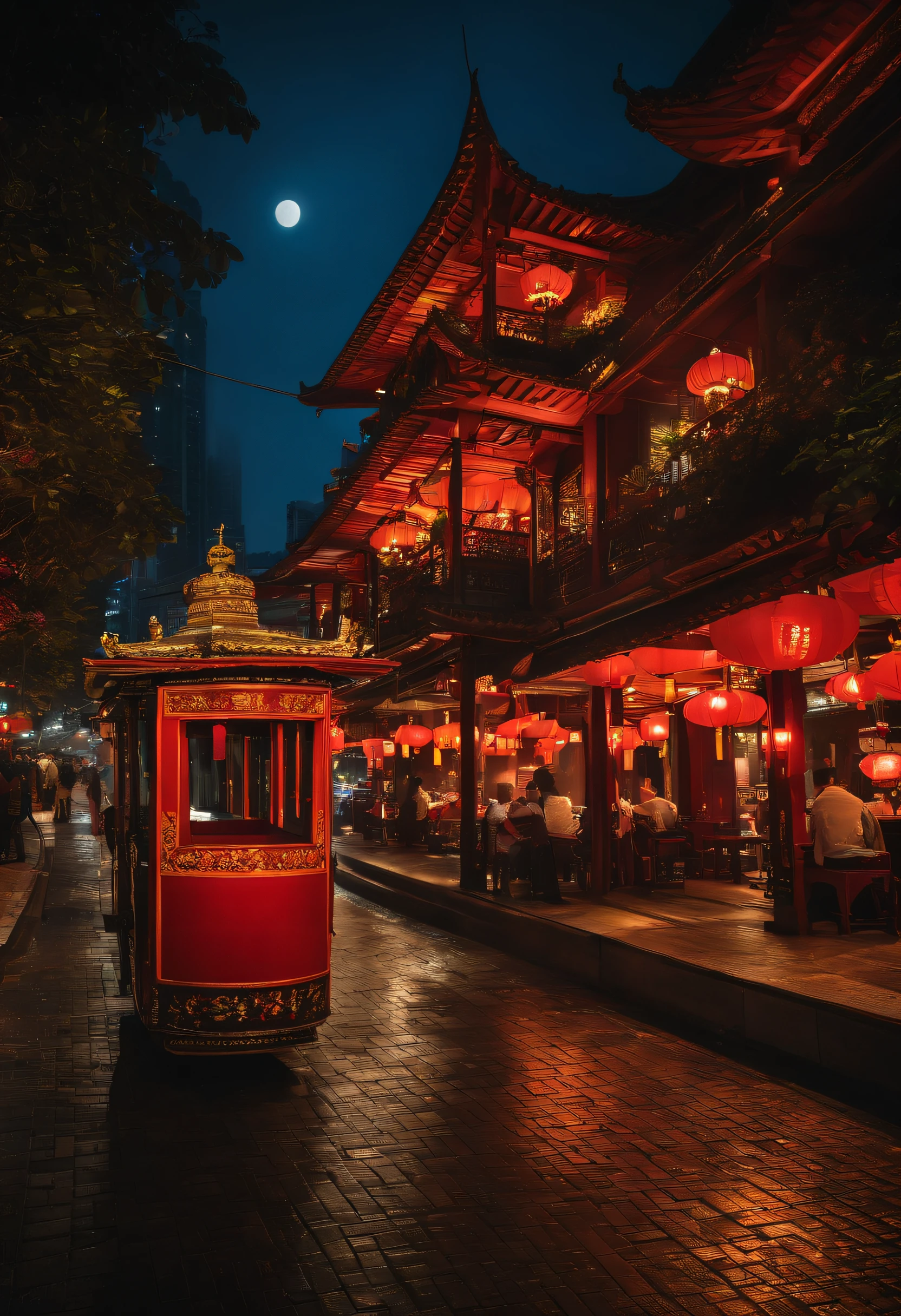 republic,hong kong,Cantonese restaurant,Tangxi,Brothel,on cheongsam,Regal,Wind and moon industry,Streets at night,pedestrians,stores,Small vendors,rickshaw,sedan chair