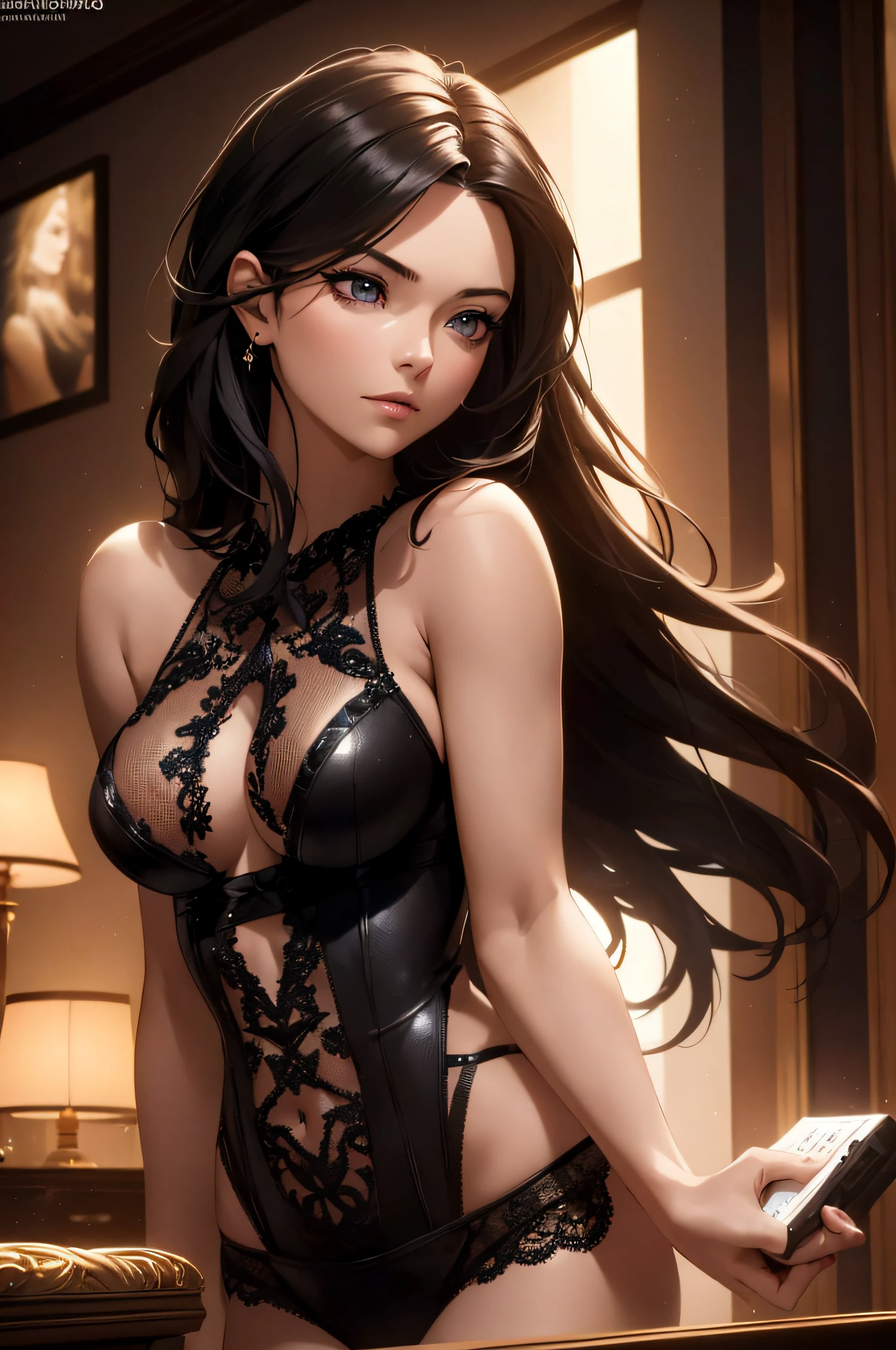 A woman wearing lingerie, sleeveless, long hair, dynamic pose, 3d, (8k), detailed texture,(hyperdetailed), (photo realistic), cinematic light, cinematic action, highly detailed, realistic, Isometric, full body, in frame, driven expression, dark theme, (extremely detailed eyes), detailed symmetric realistic face, extremely detailed natural texture, masterpiece, extremely detailed, amazing, fine detail, rich colors, hyper realistic lifelike texture, dramatic lighting, unreal engine, trending on art station, photo realistic, RAW photo, high quality, high res, sharp focus, extremely detailed, cinematic lighting, 8k, high definition, cinematic, neoprene, unreal engine 5, ultra sharp focus