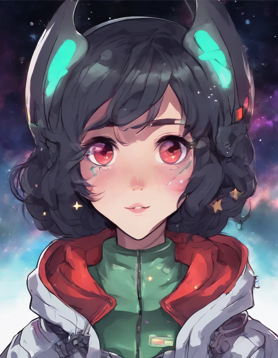 1girl, black medium hair, heterochromia, red eye, green eye, inumimi, dogs ears, gray sweatshirt, :3, little fangs