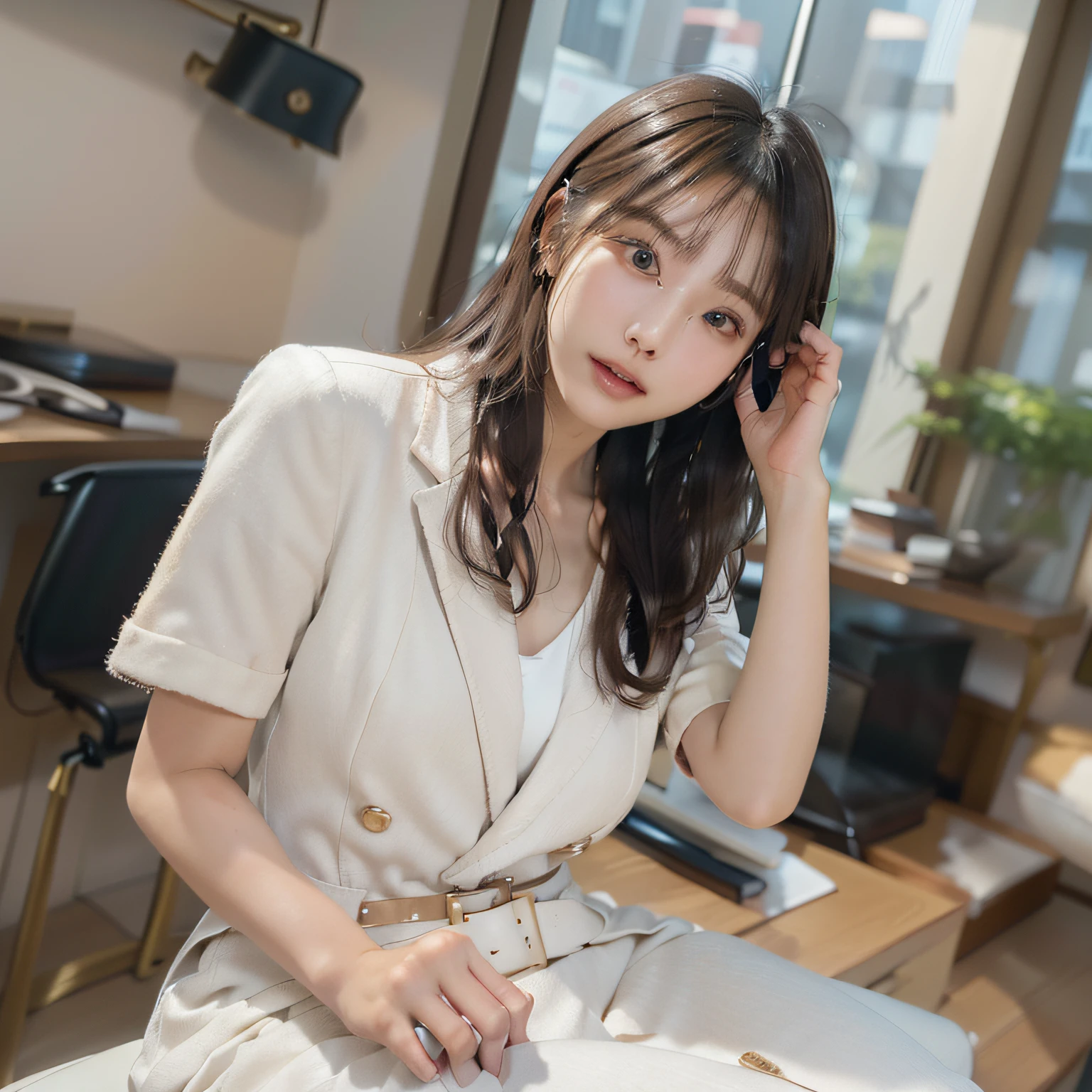 16K quality、最high quality, High resolution, Actual Photos, (Ultra-realistic、Realistic)、spread legs、show white panties、sexly,((Full body portrait))、(((very beautiful blonde teenager)))、 ((sitting on a chair in the classroom))、 (((blonde)))、 ((Shiny Hair、stick out one ear、Medium Long Hair))、(blue eyes)、((idols wearing Nogizaka uniforms))、blazer、Neck ribbon、Checked mini skirt、Brown Loafers、(Big eyes、Very beautiful and subtle makeup, Light makeup, blondeの美しい髪)、((Her legs are spread open and her miniskirt is rolled up to show off her White panties.))、((Do not hide your panties))、(White panties)、Highly detailed eyes and face、Well-groomed nose、Thin eyebrows、(Perfect Eyes）、Perfect hands、Perfect Fingers、 (F Cup Big)、はっきりしたdouble eyelid、Patchy's eyes、clear, Beautiful face and well-proportioned eyes, ( Very beautiful and subtle makeup, Light makeup、Well-groomed nose、Thin eyebrows), Border Light, (Soft Light, high quality, Smooth and sharp, 10x pixelation, Beautiful Eyeshadow),（(Browsing Caution))、((Ecstatic expression、reach sexual climax))、mouth hanging open、Sexy mouth、(Cute Japanese)、 smile、Fine and beautiful lips , Cute round face, Plump thighs、Accentuate your thighs、Hairstyles with bangs、Delicate body、slim、Light-reflecting skin、Model body type、Detailed fingers、Beautiful Eyes、Long eyelashes、８Head and Body、Low Angle、Light reflected in the eye、Makes your face smaller、double eyelid、Big eyes、Lip gloss、Looking into the camera、Background blur、Cinema lighting from the front、Light on the face