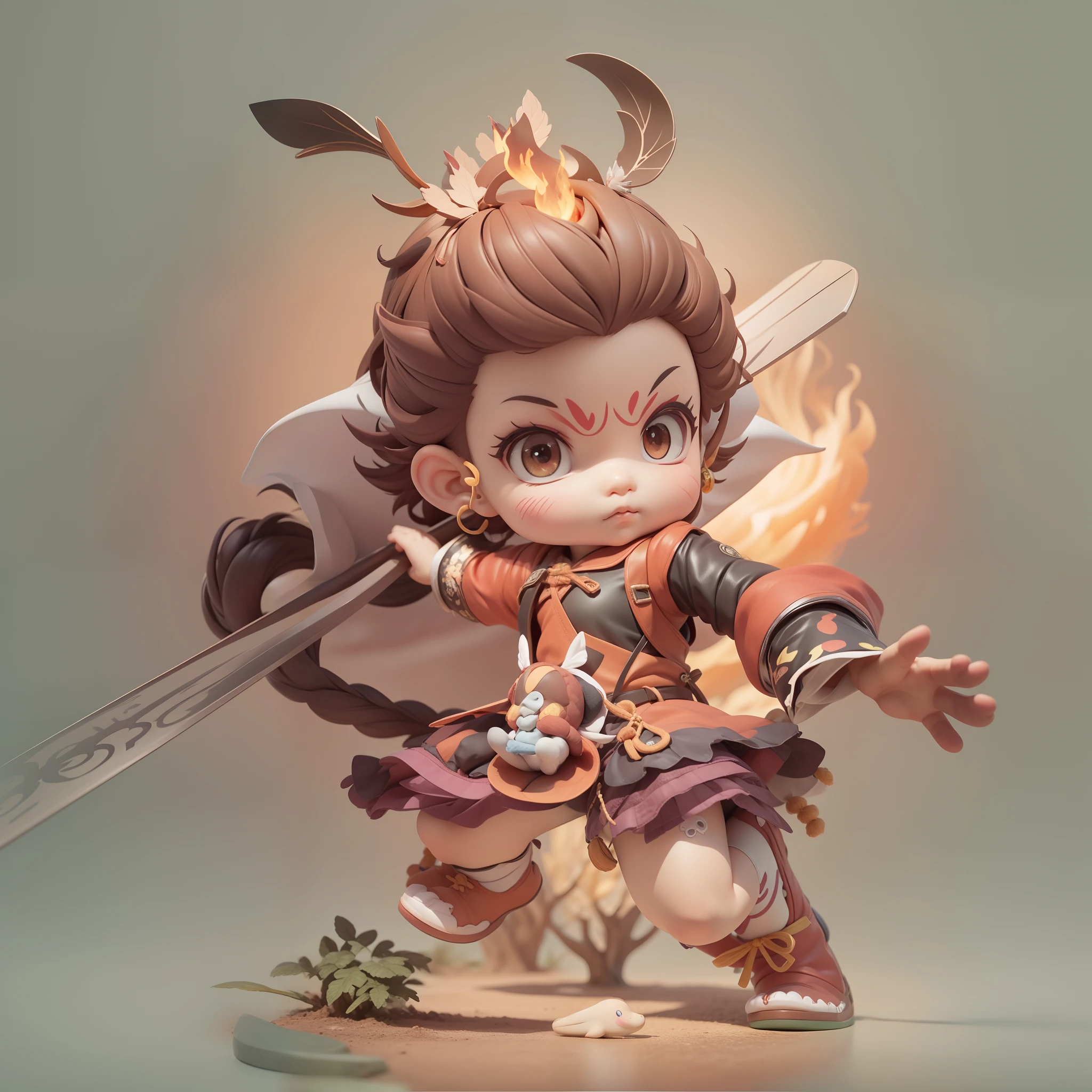 Masterpiece, best quality, official art, 8k wallpaper, very detailed, illustration, 1 girl, angry, holding a spear, (flying), chinese mythology, ashuras in chinese mythology, burning clouds, red clouds, flames, detailed sky, abstract background