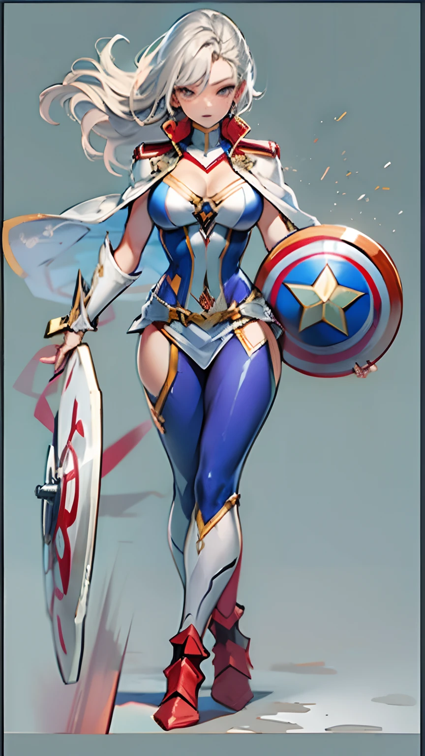 Woman body set large breasts、captain USA Costume Dress,active pose,SHIELD,