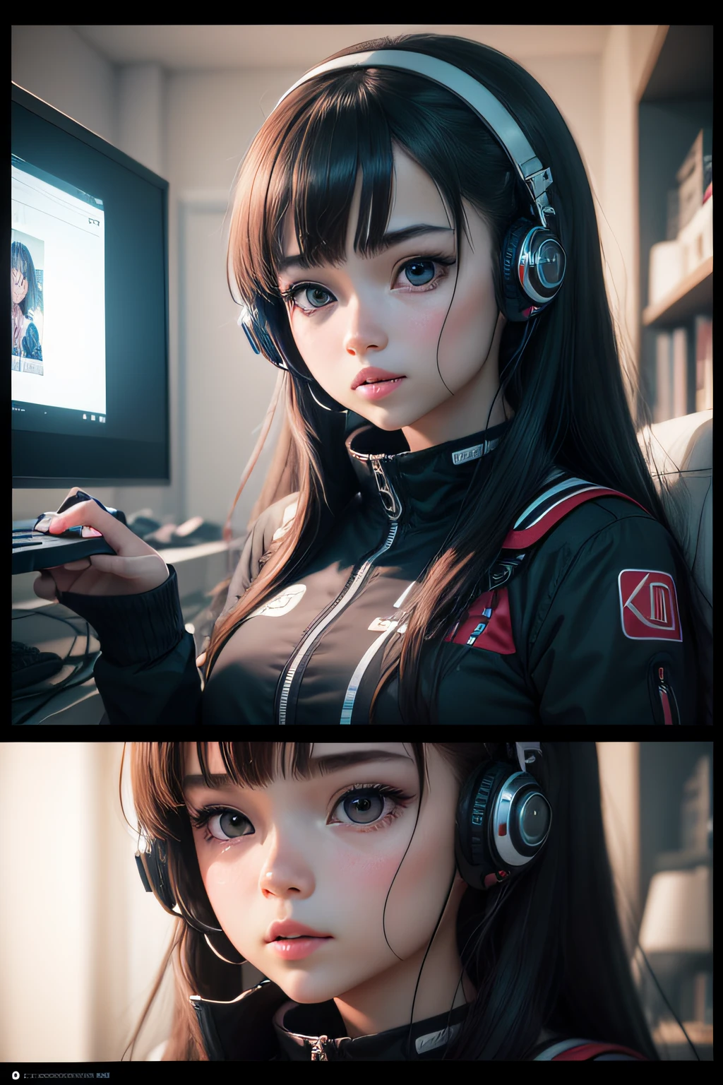 In the world of modern communication, an image that captures the essence of virtual connection is a girl engaging in a video call. This captivating scene should be:
Highly detailed, showcasing the intricate elements of the technology involved
Displaying the girl's expression, capturing her engagement and emotion
Utilizing smooth and realistic rendering, akin to Hasselblad H6D photography
Embracing the cinematic feel with color grading and depth of field
Incorporating elements reminiscent of Takashi Murakami's pop art-inspired style
Featuring vibrant, animated backgrounds and a sense of connection through the screen