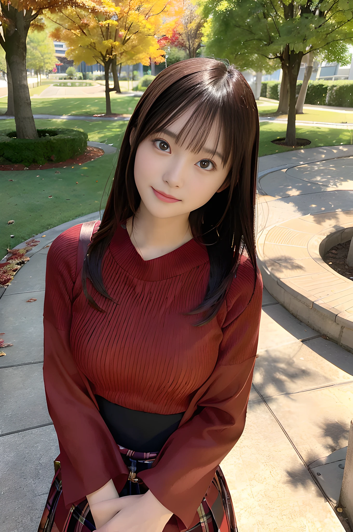 1girl,lipstick,eyelashes,smiling ,
looking at viewer,outdoors,sweater,skirt,
unparalleled masterpiece, ultra realistic 8k CG, clean, beautiful face, <lora:UesakaSumire_LoCon:0.45>