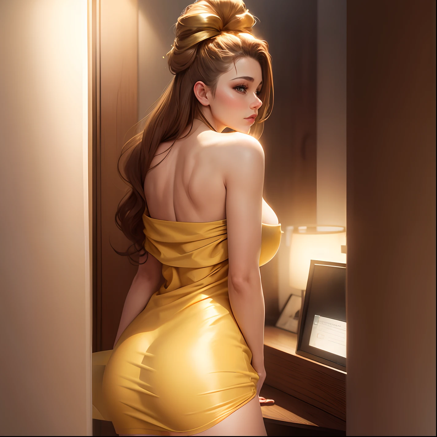 Big boobs + big ass golden dress + Day time