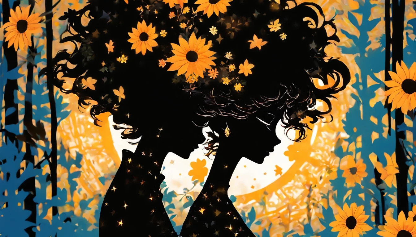 (Silhouette Art,cutouts:1.6) (((Paper cutting art,A world where only white exists:1.3) (Cowboy Shot),1 girl、Solo, (summer dress, profile:1.2),white, Clear and beautiful face,Romper (blue open sky、white clouds、Yellow sunflower) Textured glass background,World of Tarot Cards、summer feel