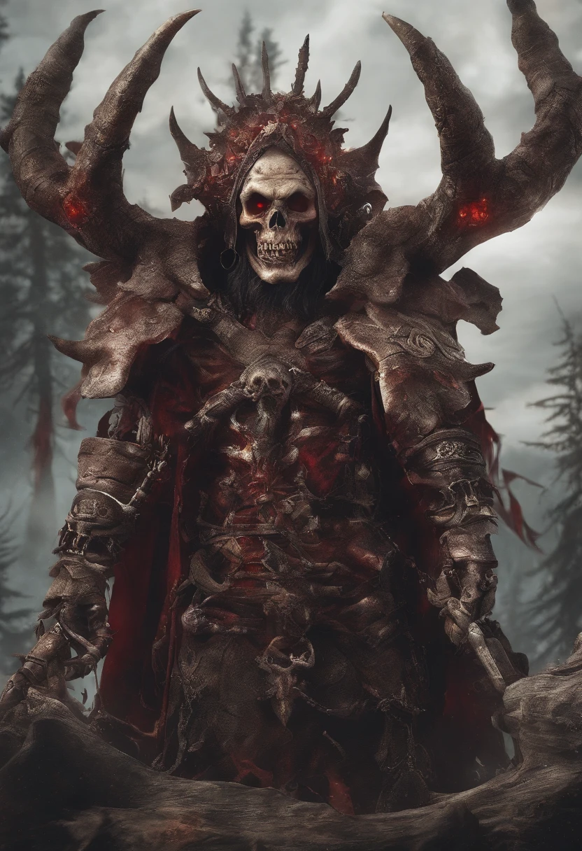 devil horns，Claws，battleaxe，Spooky environment，dentes pontiagudos，Berserker，full bodyesbian，Powerful aura，A strong sense of oppression，incredibly detailed，Red-eyed skeleton，The flames of hell are raging，Skeleton Legion，Ultra photo realsisim