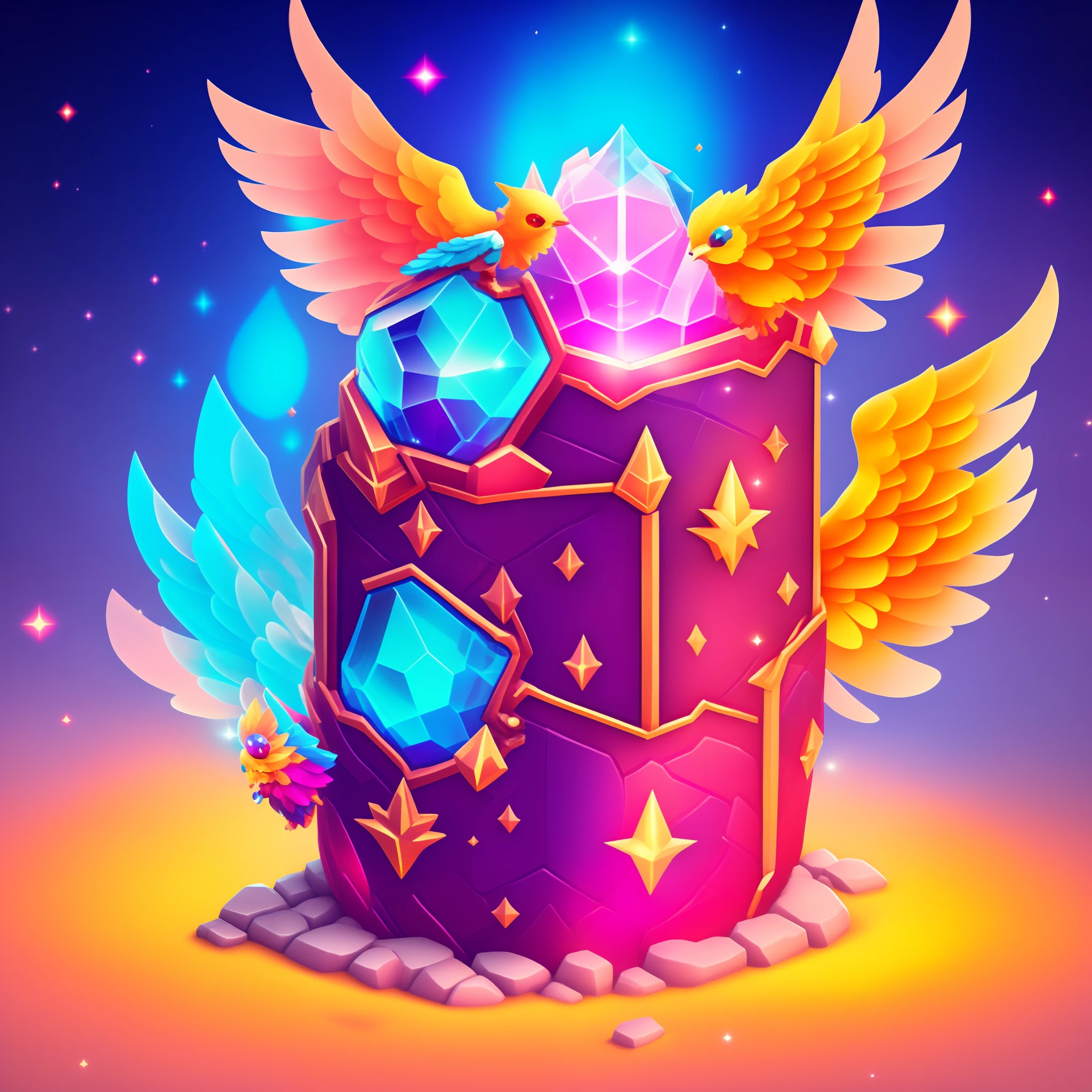 Close up of car and diamond on colorful background, Glass helmet and pigeon wings, Item Art, star guardians, 3 d icon for mobile game, Magic artifacts, Heartstone Original Art Style, magical items, star guardian inspired, Shiny Gem, maplestory mouse, Shiny gemstones, ornate gem in pommel, angelic halo, shiny armor