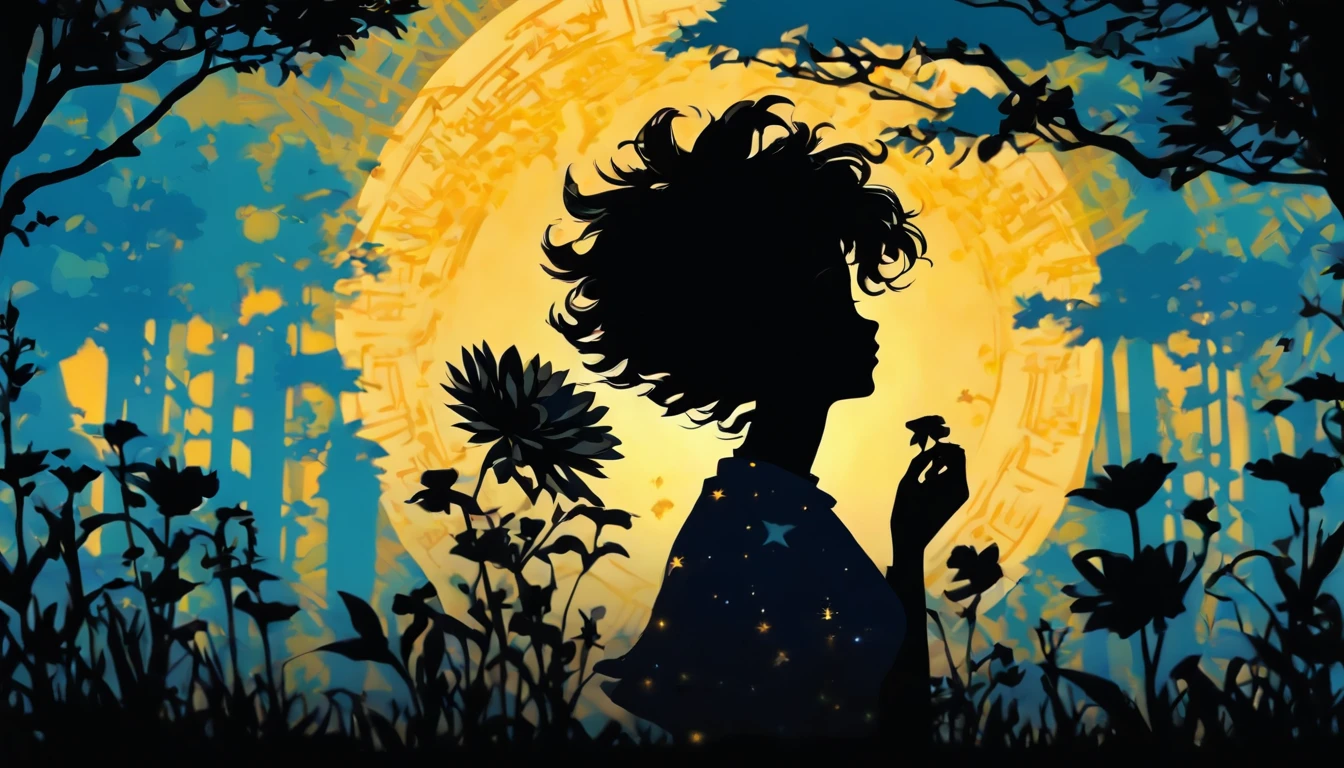 (Silhouette Art,cutouts:1.6) (((Paper cutting art,A world where only white exists:1.3) (Cowboy Shot),1 girl、Solo, (summer  dress, profile:1.2),white, Clear and beautiful face,Romper (blue open sky、white clouds、Yellow sunflower) Textured glass background,World of Tarot Cards、summer feel