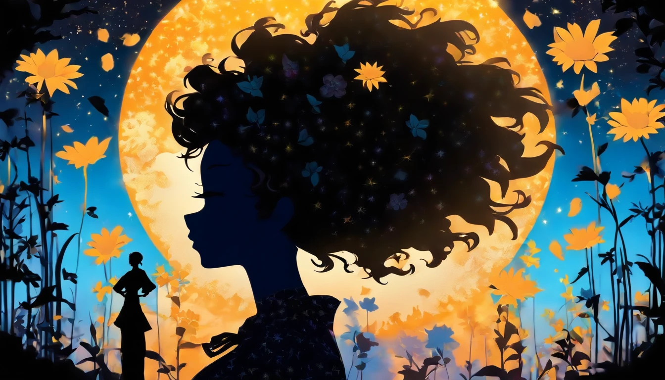 (Silhouette Art,cutouts:1.6) (((Paper cutting art,A world where only white exists:1.3) (Cowboy Shot),1 girl、Solo, (summer  dress, profile:1.2),white, Clear and beautiful face,Romper (blue open sky、white clouds、Yellow sunflower) Textured glass background,World of Tarot Cards、summer feel