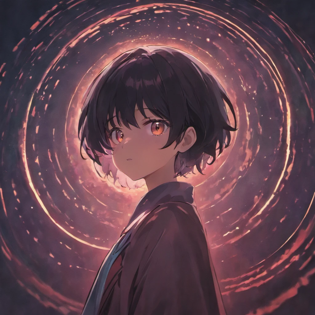 A boy,Black hair, solid circle eyes, doubt, In the dark, anime big breast, quaint, long whitr hair, Raised eyebrows, anaglyph, angle of view, Atmospheric perspective, 8K, Super detail, ccurate, Best quality
