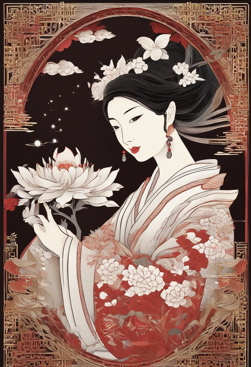 masterpiece, A Chiense woman in a hanfu, beautiful render of a fairytale, in the style of paper art, painting of beautiful, beautiful as the moon, very intricate masterpiece, painted metal, beautiful intricate masterpiece, multiple layers, Mysterious, Ancient China background, red