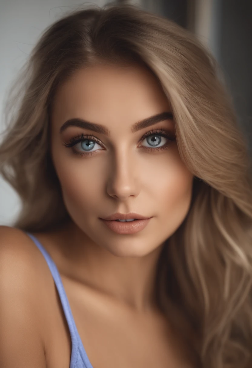 woman with matching tank top and panties, Sexy girl with blue eyes, portrait sophie mudd, portrait corinna kopf, blonde hair and large eyes, Selfie einer jungen Frau, Augen im Schlafzimmer, Violet Myers, ohne Make-up, Natural makeup, Blick direkt in die Kamera, Gesicht mit Artgram, dezentes Make-up, Stunning full body shot, im Schlafzimmer, Spaltung