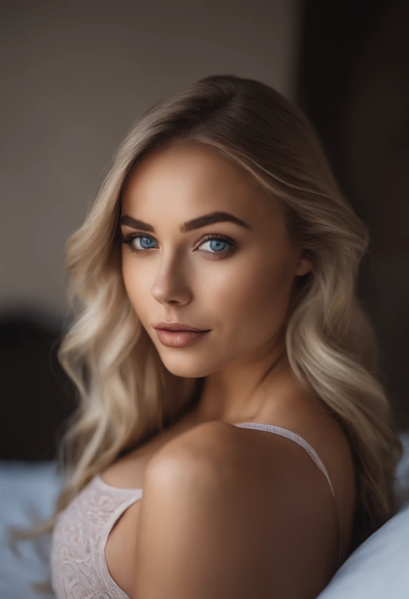 komplett nackt, Sexy girl with blue eyes, portrait sophie mudd, Portrait de Corinna Kopf, blonde hair and large eyes, pornophoto einer jungen Frau, ohne Make-up, Natural makeup, Blick weggedreht von der Kamera, Gesicht mit Artgram, dezentes Make-up, Great full body photo, im Zimmer auf dem Bett, big boobs, Breasts not covered, blond, Latein