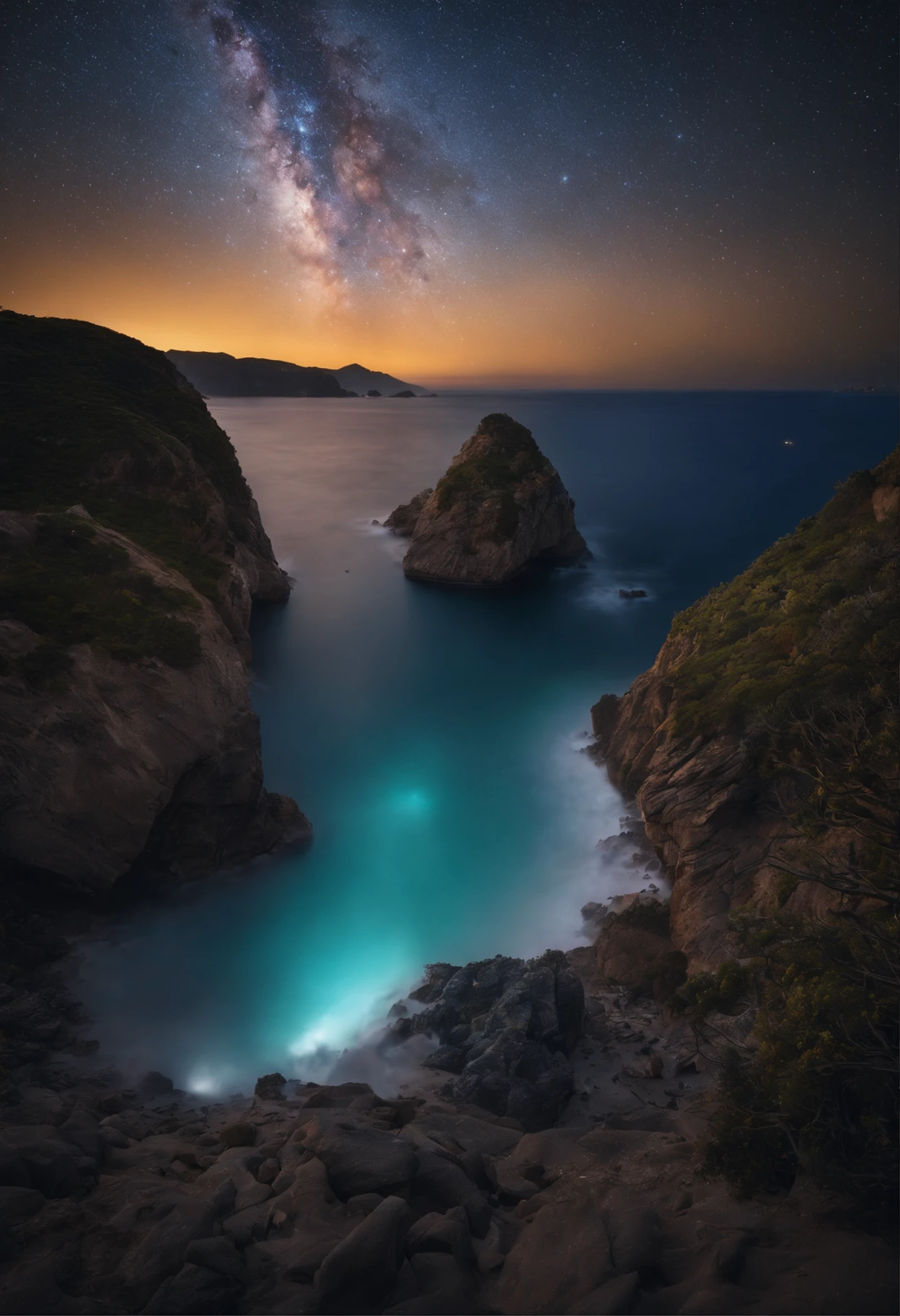Master Parts、Superior Quality、superior image quality、The 8k quality、、Beautiful pictures of the starry sky、Two beautiful shooting stars、magnifica、Arched Milky Way、The Milky Way seen over the sea