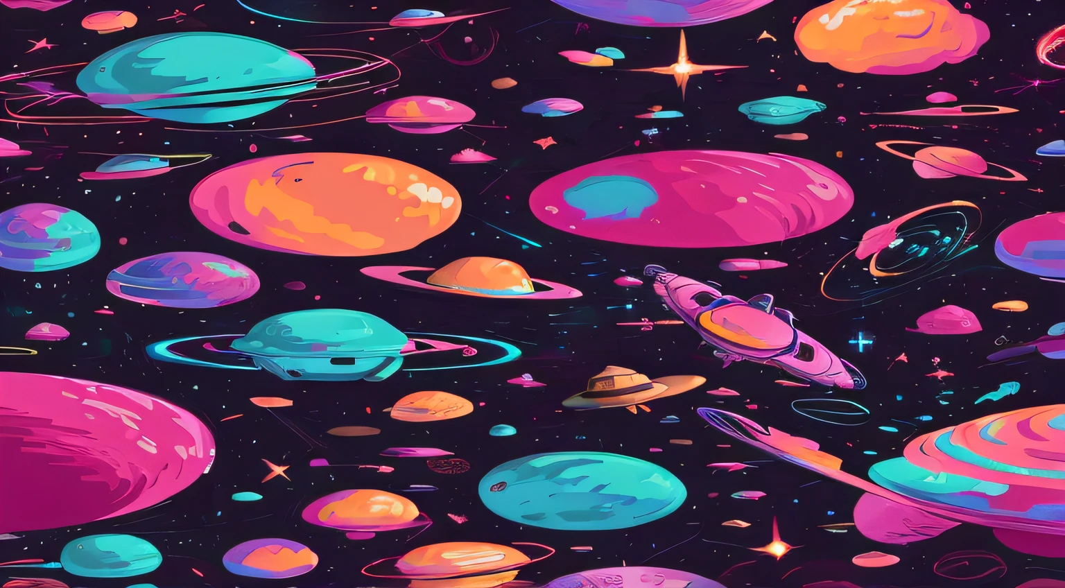 In space, Creepy resonance, planetes, Pink
