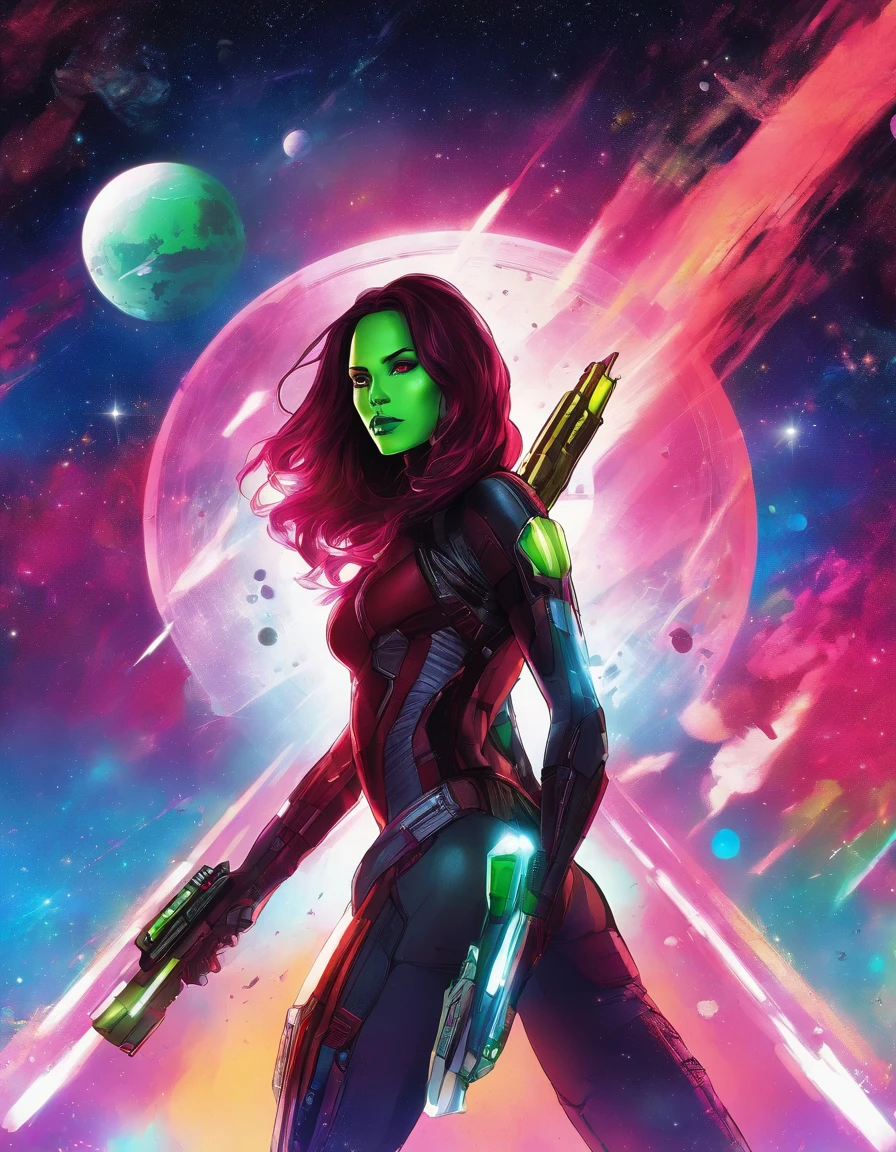 Gamora, guardians of the galaxy, gotg, starry sky, sparking gradient background