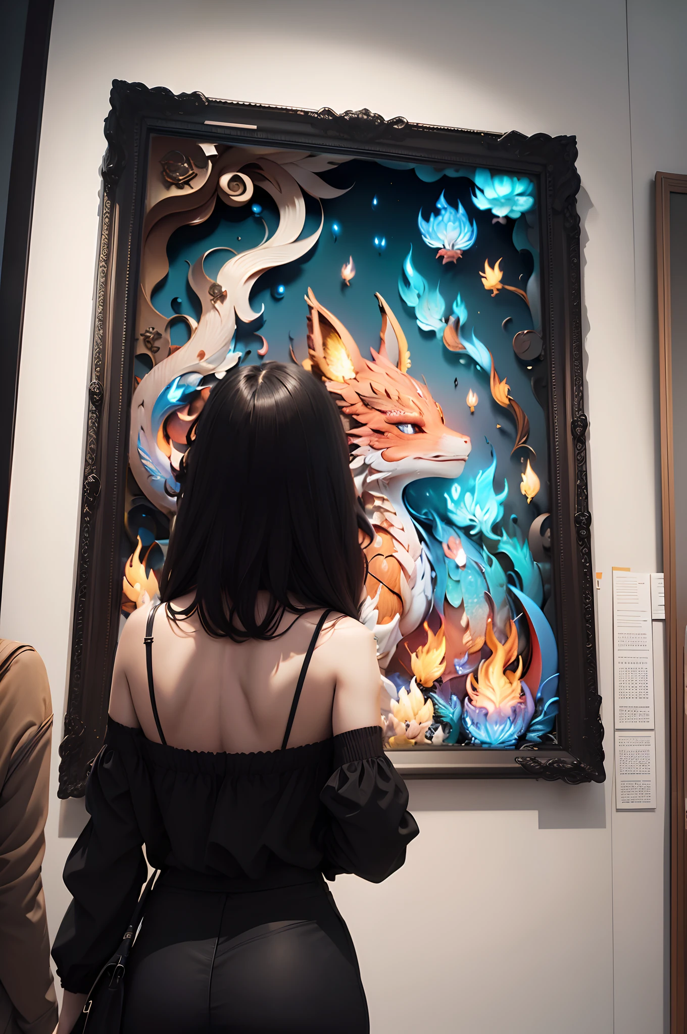 (Masterpiece: 1.3), Best Quality, Illustration, Fantasy, Vibrant Colors, Soft Light, (Warm Colors: 1.2), Bright Background, Top Quality Exquisite Details, 3D Rendering, Octane Rendering, Pastel, Papercut, Flame A dragon wearing a robe, a wizard girl, and a robe that emits fire with a flame spell.