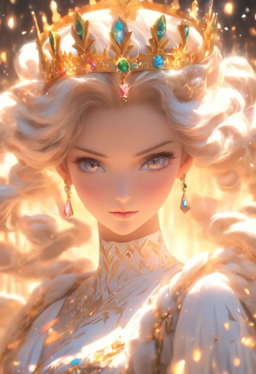 There is a woman in white dress,with a crown on her head, A beautiful fantasy queen, ((beautiful fantasy empress)), portrait of a princess, Guviz-style artwork. 5D CGI anime fantasy artwork, 8k high quality detail art