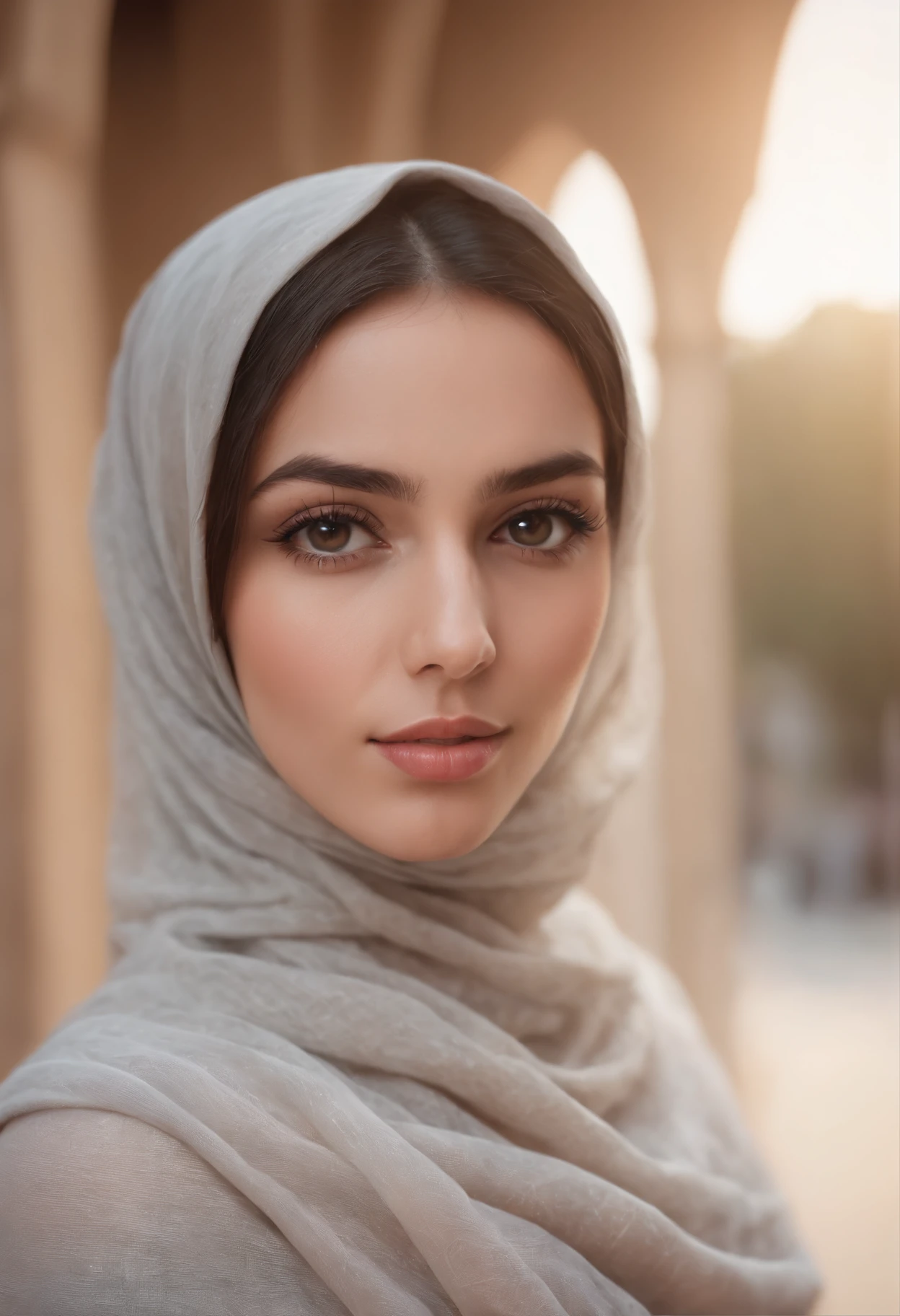 Femme en hijab. Wear tight-fitting white clothing. Clothes so tight that they are like a part of the skin