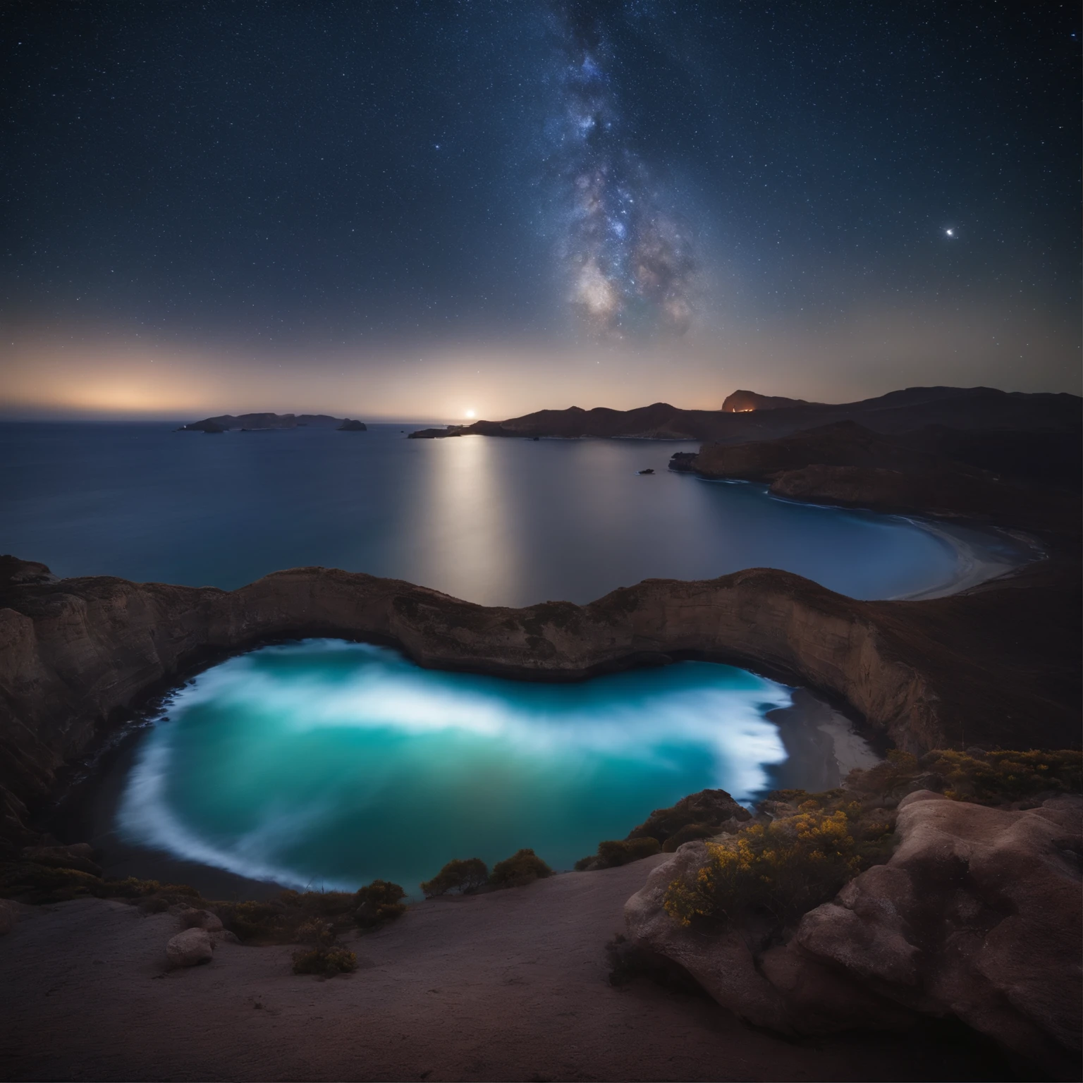 Master Parts、Superior Quality、superior image quality、The 8k quality、、Beautiful pictures of the starry sky、Two beautiful shooting stars、magnifica、Arched Milky Way、The Milky Way seen across the ocean