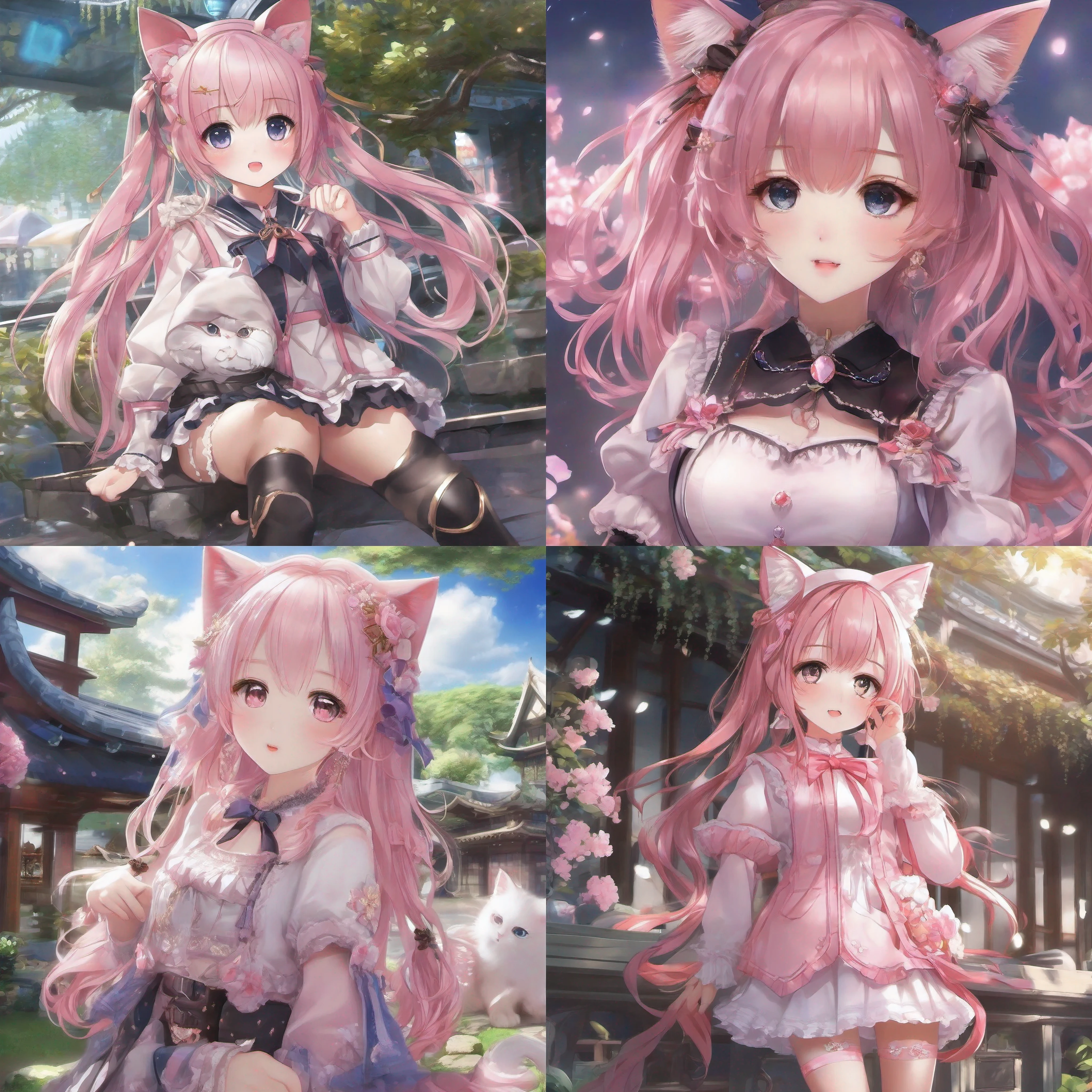 Cute girl with cat ears、Japan anime style、Moe、(full body2.0)、(1 person only 2.1)、(No background 1.8)、Authentic and highly detailed body、小柄、girl with、childish、10yaers old、length hair、bangss、A pink-haired、Authentic and highly detailed face、beautiful eyes that are authentic and highly detailed,、 Authentic and very delicate arms and hands、Authentic and highly detailed human hands(5 fingers)、The most beautiful girl in the world、Delicate and beautiful pink cat eyes、Authentic skin texture、Plain clothe、lolita、a miniskirt、(Authentic and highly detailed pink knee-high stockings 2.5)、(Authentic and highly detailed long boots 1.5)