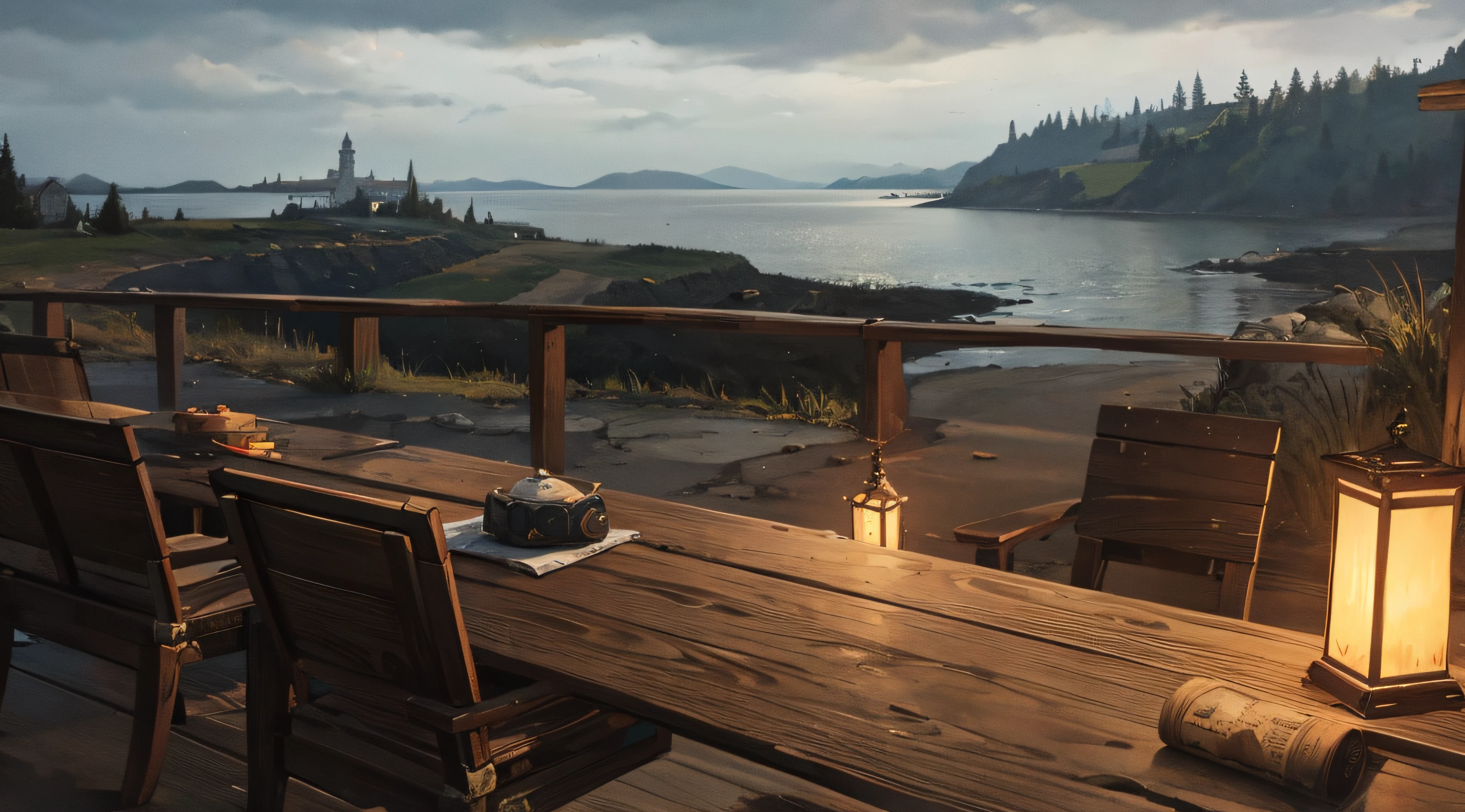The same kingdom, but now with a dark, overcast sky. The spot where the crown once rested is empty.