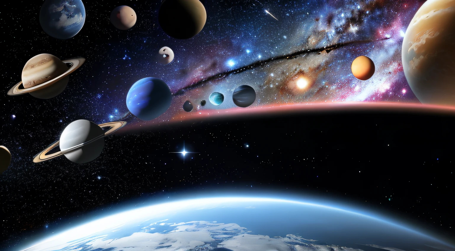 Close-up of a group of planets in the sky, large planet in background, universe life significance, Planets and galaxies, planets and stars, planets and stars, planets in the background, space photo, planet in space, space photography, planet in the sky, space backround, stars and planets, planet in the sky, planets behind