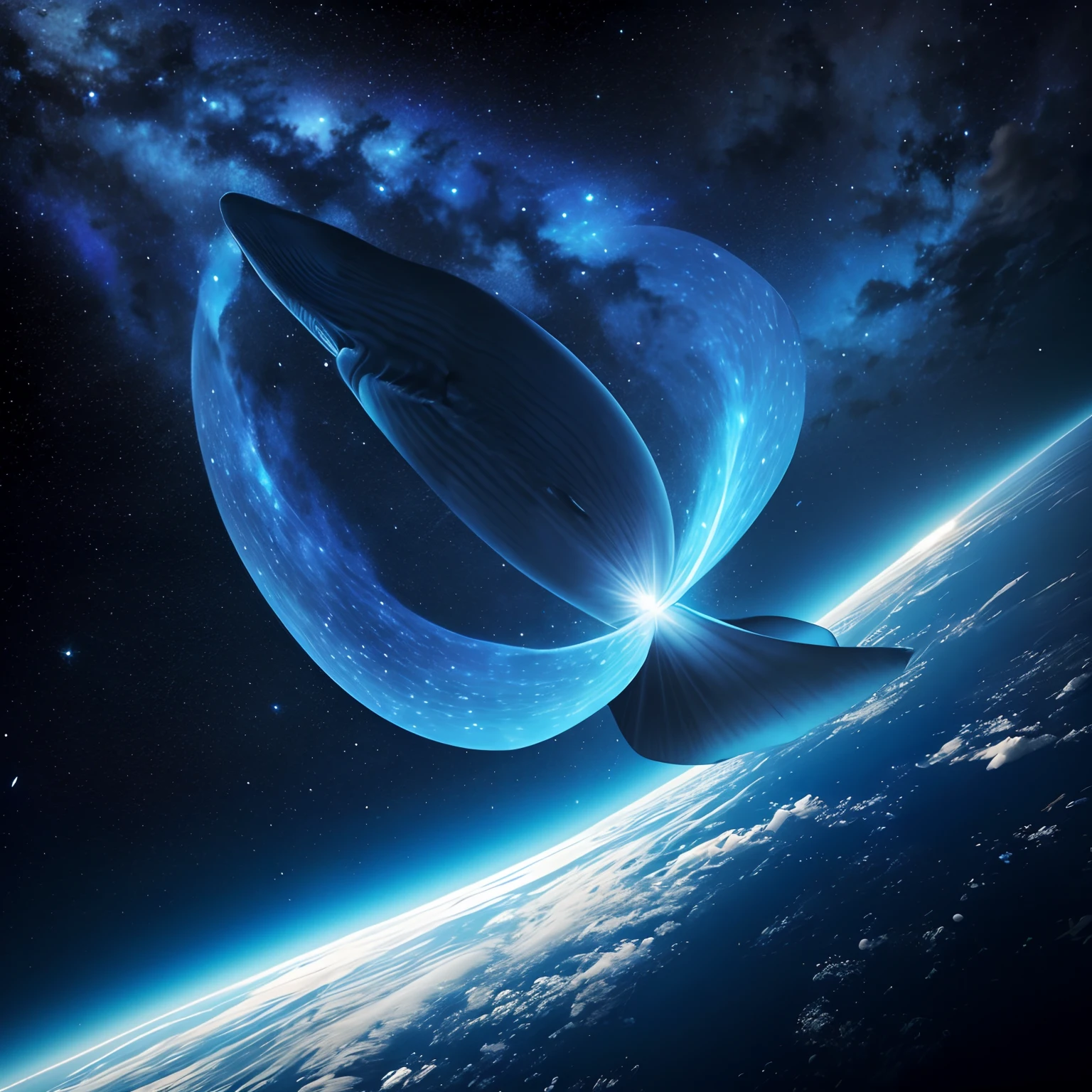 Blue whale flying in the space, cosmic, ultra hd