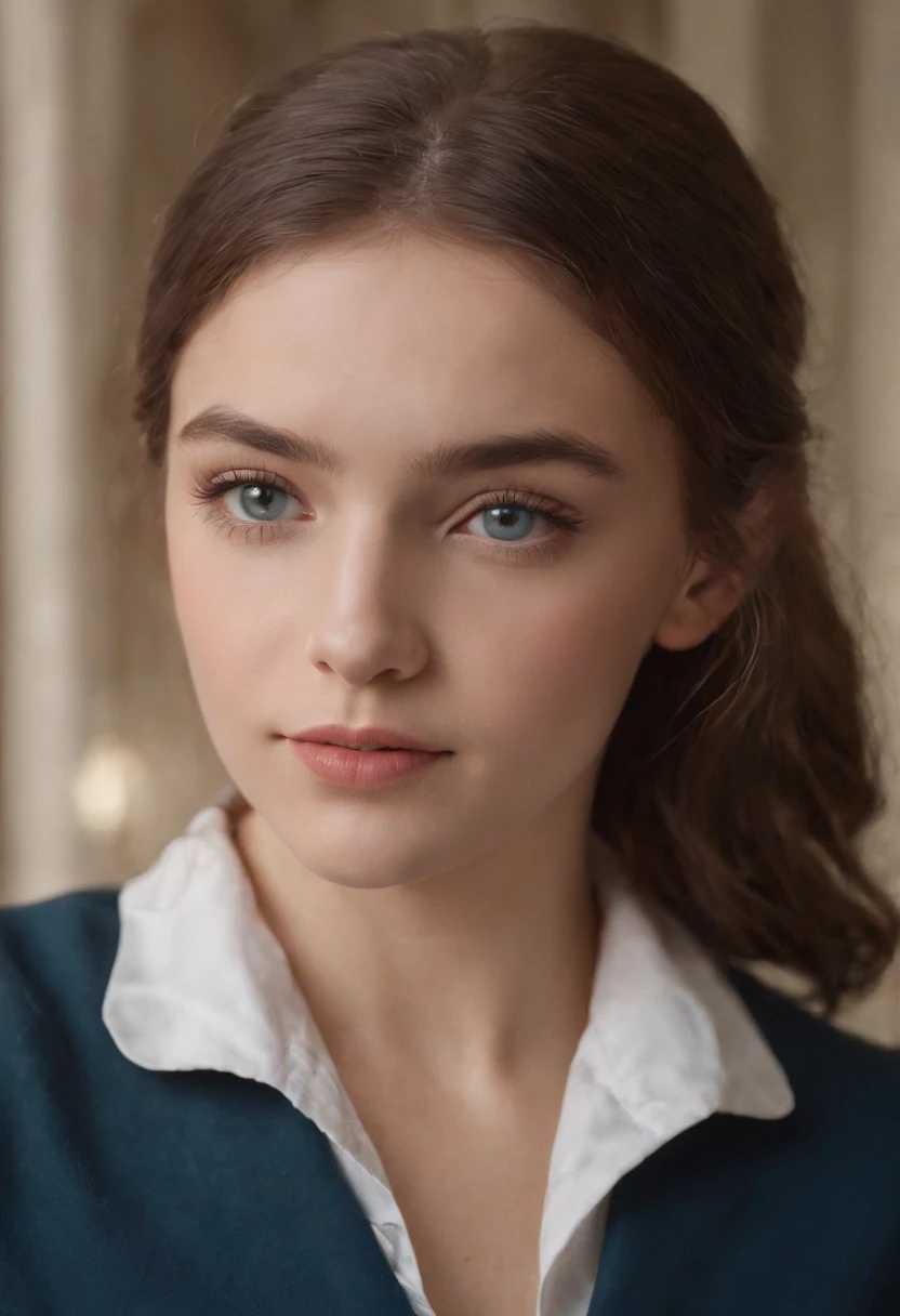 1 girl, Hiperrealista, Colegiala, uniforme,20 years old, muy hermoso,Uniforme escolar ojos azules, cabello rubio, piernas abiertas,en el escritorio, Chimenea de retroceso, 8k, tocarse las piernas, adolescente,Disparo de vaquero