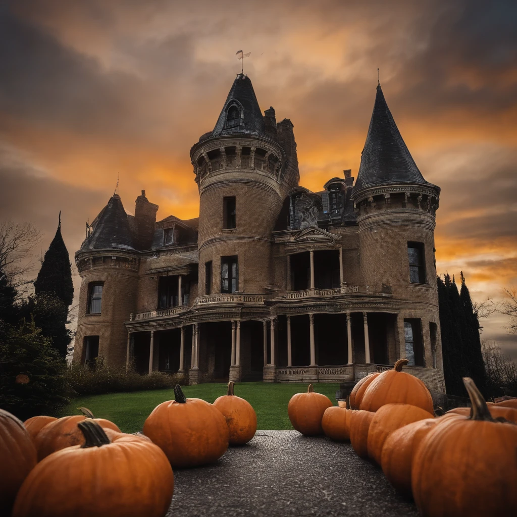 Happy Halloween background with pumpkin and castle, halloween celebration, Halloween, halloween wallpaper with ghosts, halloween theme, halloween atmosphere, spooky halloween fun, halloween night, in a halloween style, terroral》, horror”, creepy themed, halloween scene, spooky halloween night, Trick or Treat, ❤🔥🍄🌪, 8K)), header text”