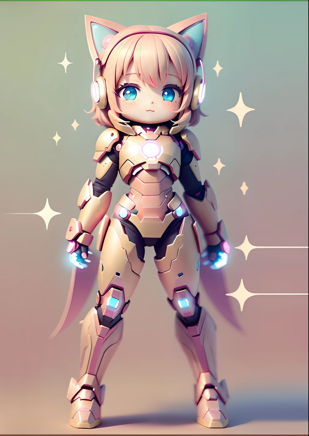 Anime characters with cat ears and glowing eyes standing in front of the stars, Cute cyborg girl, girl in mecha cyber armor, Anime manga robot!! Anime girl, Armor Girl, anime robotic mixed with organic, anime girl of the future, advanced digital chibi art, perfect android girl, android heroine, dressed in light armor, Anime Stylization, Beautiful robot character design, anime robots