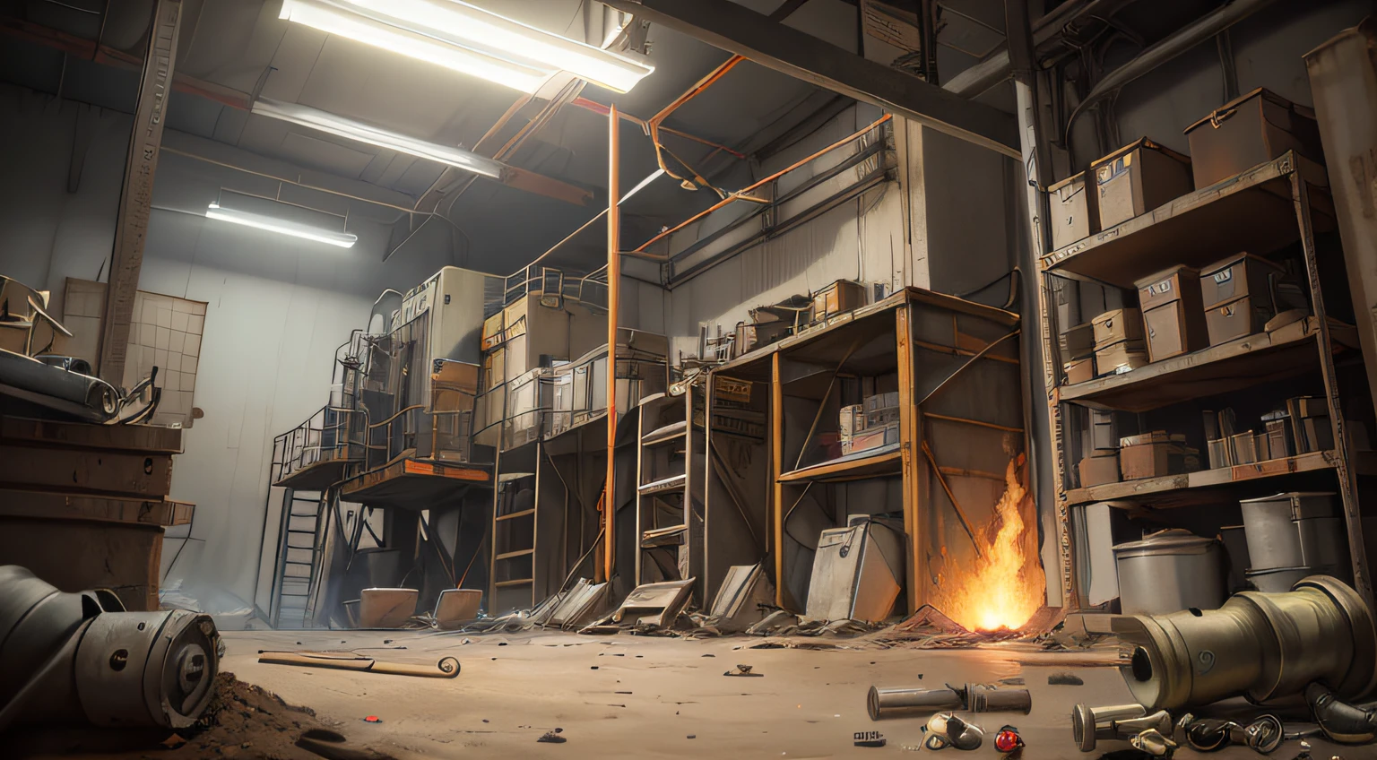 Masterpiece, Best quality, Ultra-detailed, illustration, 1girll, Solo, Shiny, Reflective, latex, Coveralls, voluptuous, Body, crouched, Detailed, Work shoes, Messy, workshop, industry, High heels, black, Red, Silver, Metallic, mitts, goggles, Protective, equipment, Machinery, Tools, spark of light, Dirt, Dirt, oil, Dirt stains cov, Sweat, exhaust, pipelines, gauges, dials, macaron, levers, cable wires, electrical wires, hydraulic, system, Hydraulic presses, Crane, pulley, welding, torches, grinding machine, talim, saw, Hammer, Screwdriver, wrench, pincers, Tom, kit, fire extinguisher, first aid kit, Airy, pipelines, light fixtures, emergency exit, caution signs, Warning tape, Posters, Calendar, coffee mug, Dirty, work table, Storage, shelves, cas, Lockers, hardhat, Safety vest, ear cover, face guard, respirator, Smoke, smog, detritos, Concrete floor, concrete wall, Metal beams, rivet, bolts, screws, nuts, washer, Chains, ropes, crochet, sandwiched, magnet, bearings, lube, fluids, solvents, Adhesive, lubrication, Maintenance, repair, overhauled, Upgrade, Fitted, Assembly, fabricate, Customization, mockup, Research, Development, Prov, quality control, Inspection, Certification, compliance, conditioning, Standard, efficiency, productivity, Innovative, excellence, Satisfaction, Teamwork, Dedication, Professionalism, empowering, diversity, equal, respect, Safety culture, Industrial fashion, Sci-fi, Cyberpunk, dystopian