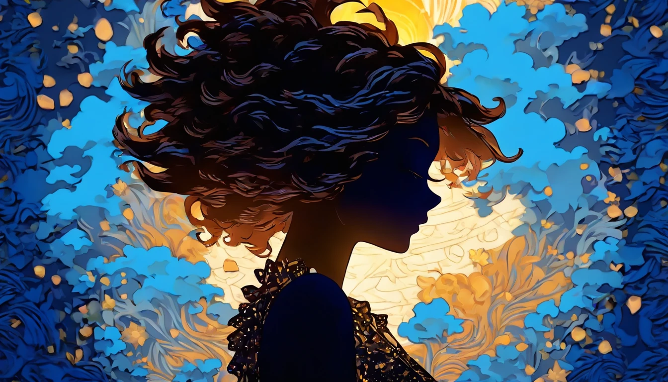(Silhouette Art,cutouts:1.6) (((Paper cutting art,A world where only white exists:1.3) (Cowboy Shot),1 girl、Solo, (summer dress, profile:1.2),white, Clear and beautiful face,Romper (blue open sky、white clouds、Yellow sunflower) Textured glass background,World of Tarot Cards、summer feel