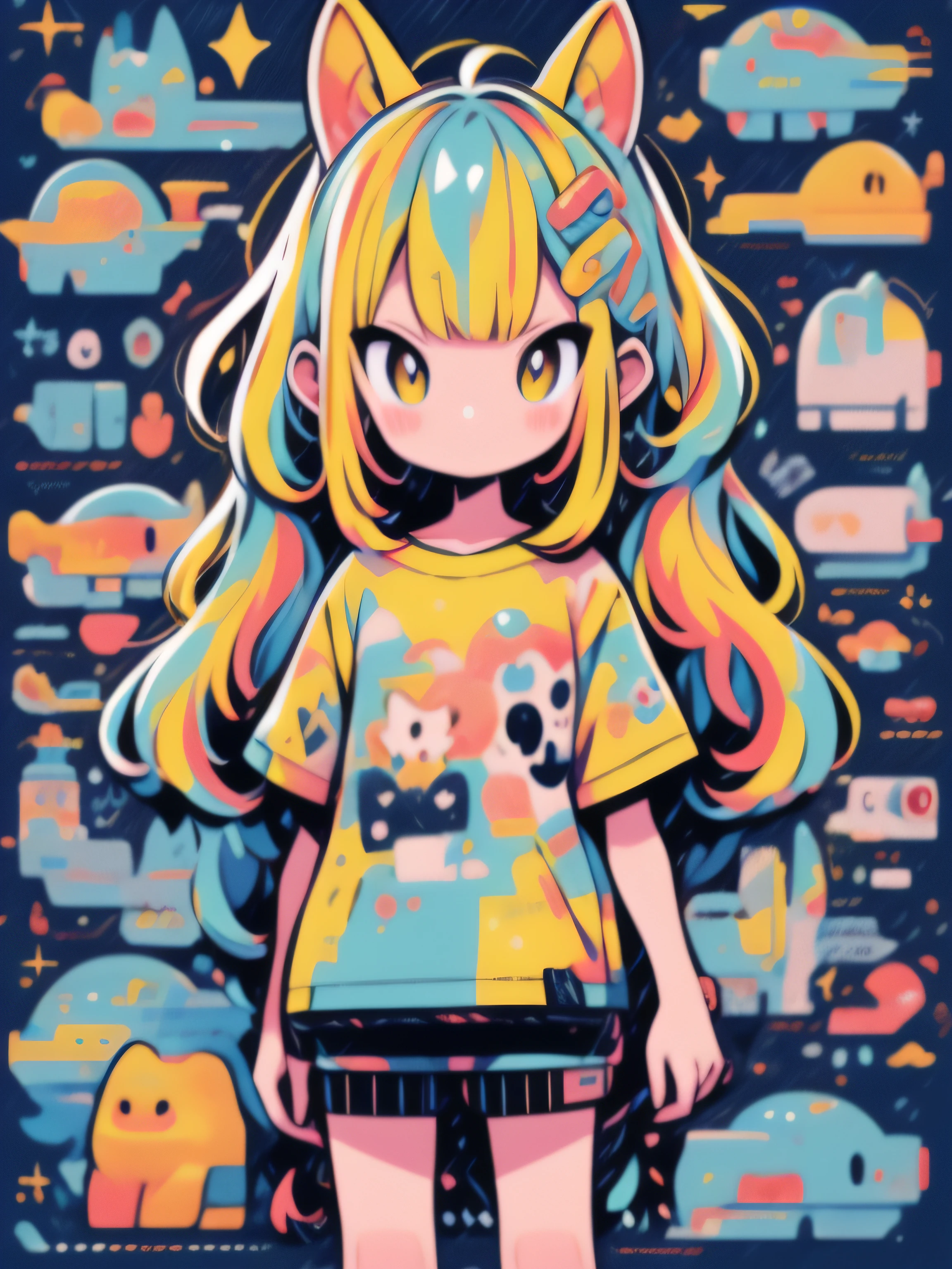 Alta calidad、Paleta de colores coloridos、Calidad de imagen de alto nivel、Chica kawaii、Cantidad de dibujo sin precedentes、Estilo anime、Pattern background syiker kawaii、Estilo de pegatina、Cabello largo、cabello rosa claro、purple eyes, Taladro de pelo, Frontal, Posando, Manos posando, encaje