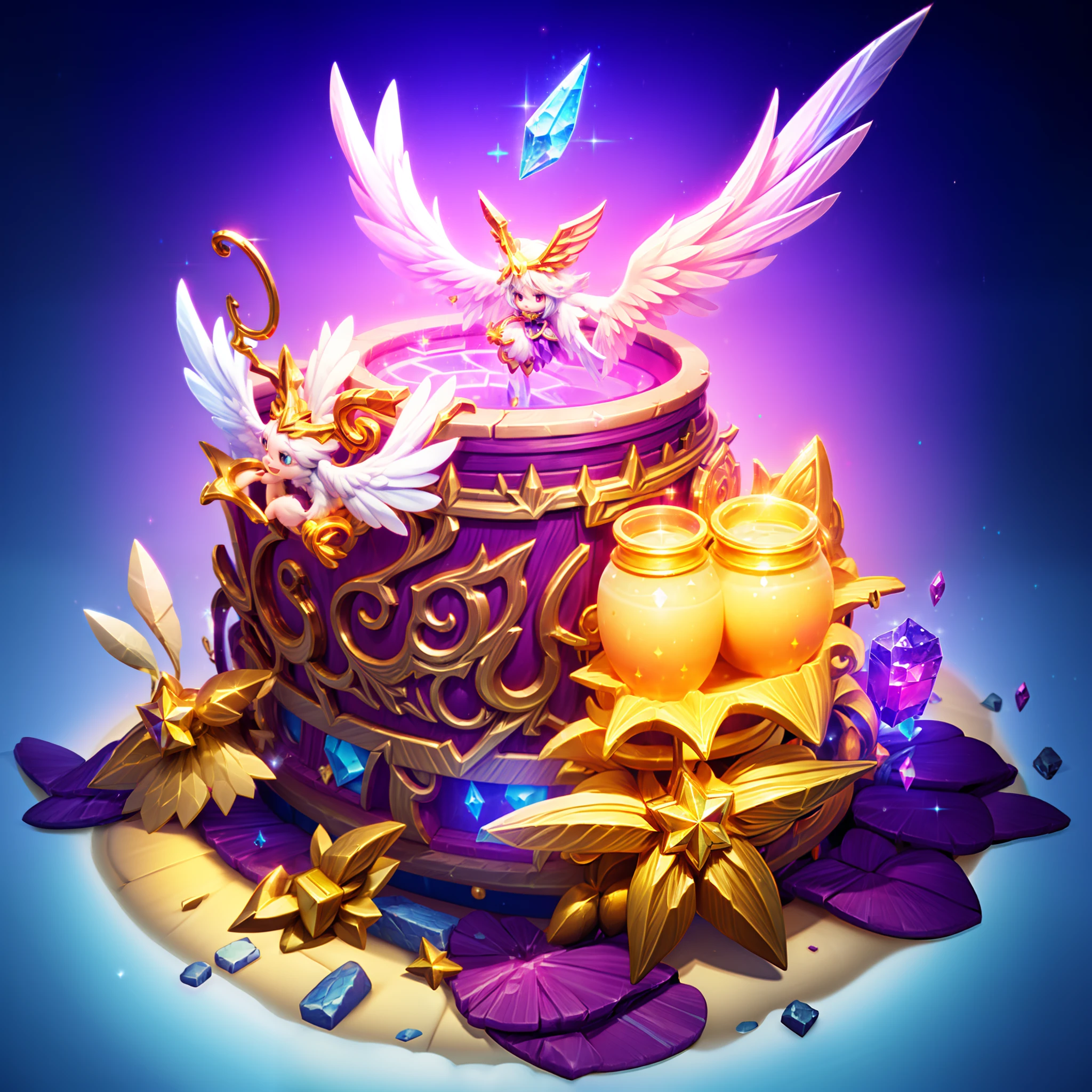 Close up of shoes and diamonds on colorful background, Glass shoes and pigeon feathers, Item Art, star guardians, 3 d icon for mobile game, Magic artifacts, Heartstone Original Art Style, magical items, star guardian inspired, Shiny Gem, maplestory mouse, Shiny gemstones, ornate gem in pommel, angelic halo, shiny armor