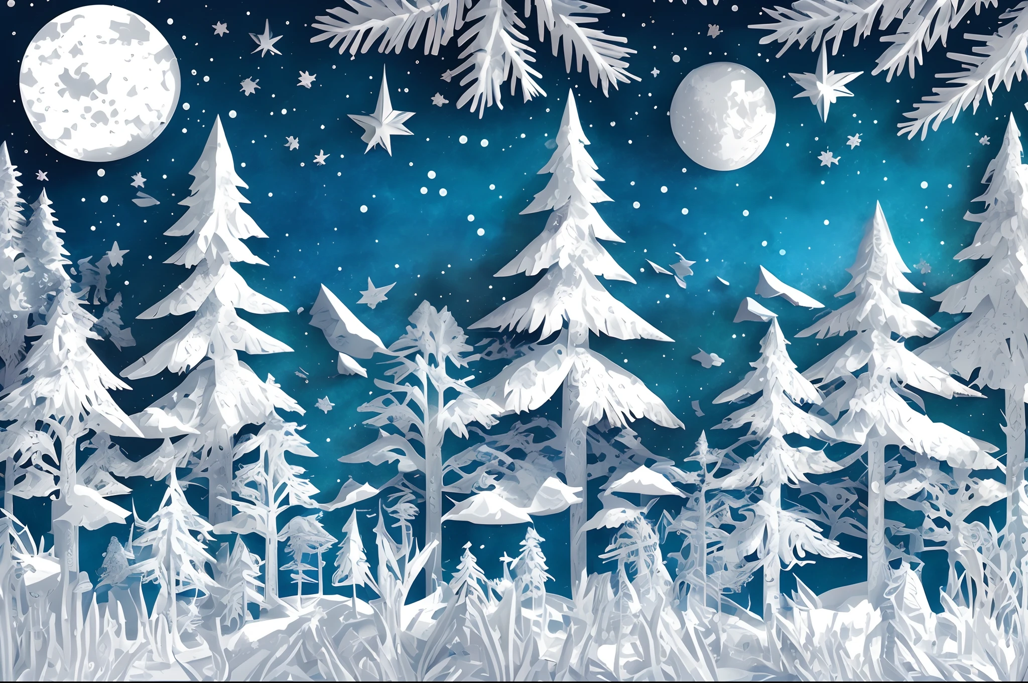 realistic, paper cut, mdjrny-pprct, snowy landscape